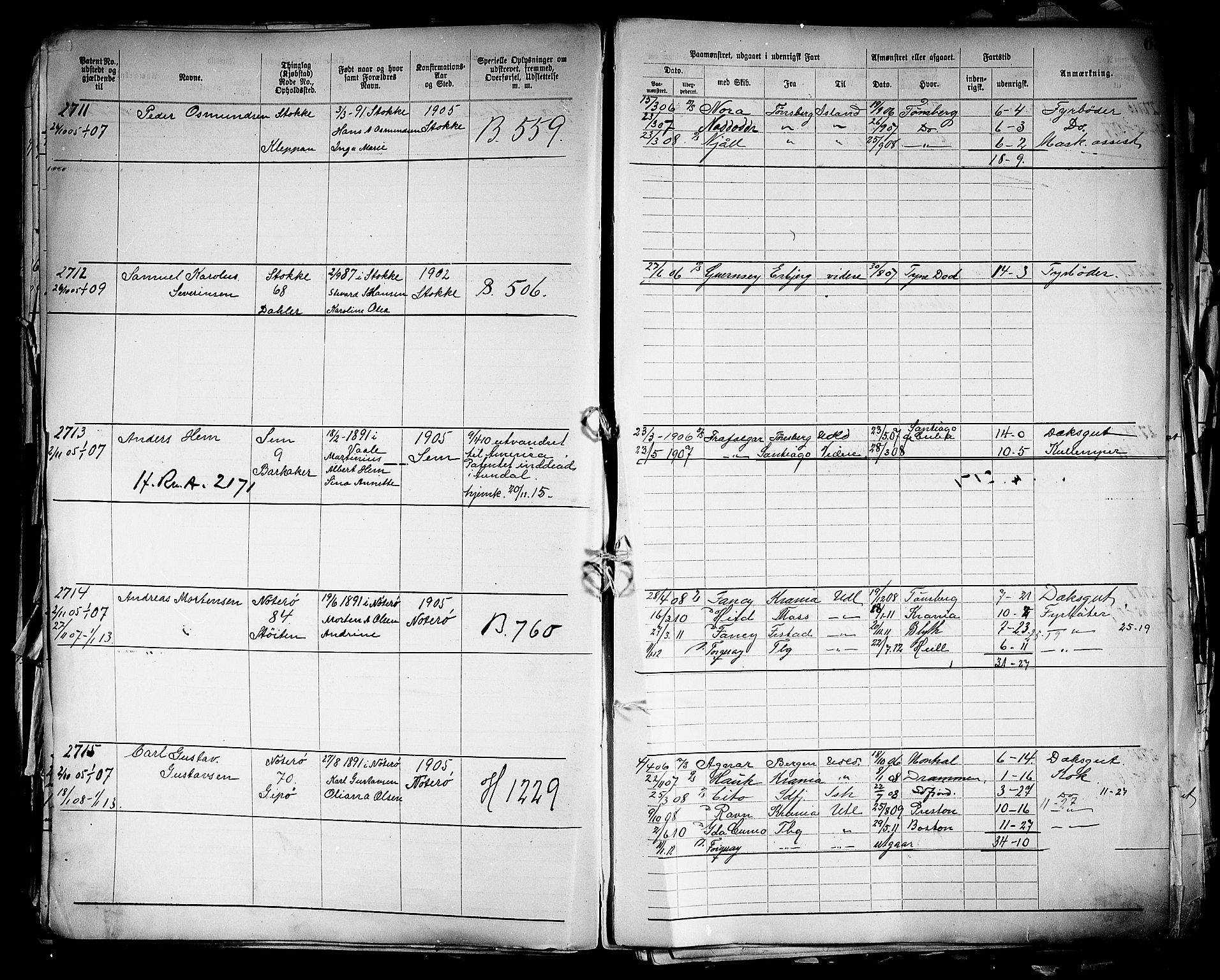 Tønsberg innrulleringskontor, SAKO/A-786/F/Fb/L0005: Annotasjonsrulle Patent nr. 2401-4080, 1904-1910, s. 67