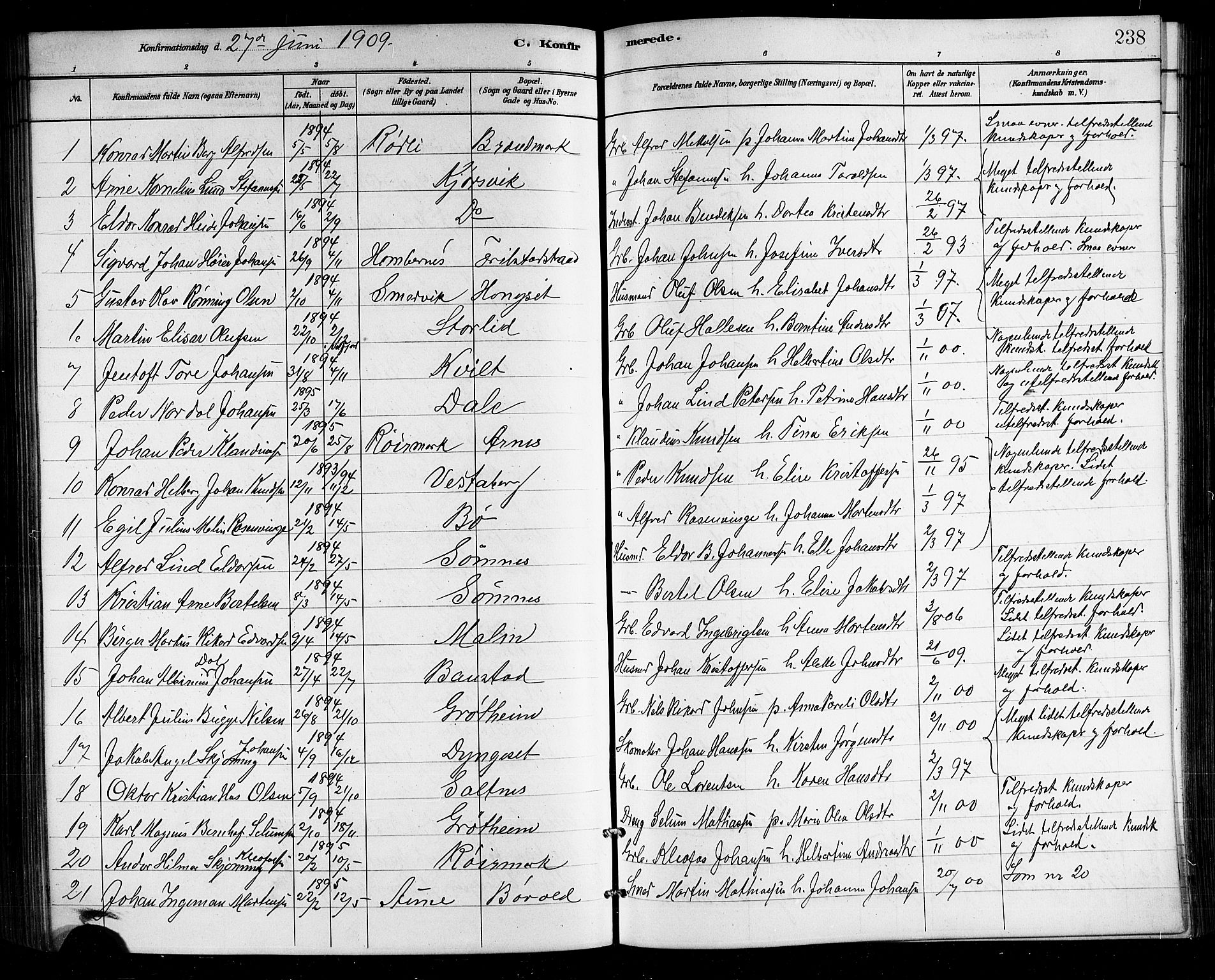 Ministerialprotokoller, klokkerbøker og fødselsregistre - Nordland, AV/SAT-A-1459/812/L0188: Klokkerbok nr. 812C06, 1884-1912, s. 238