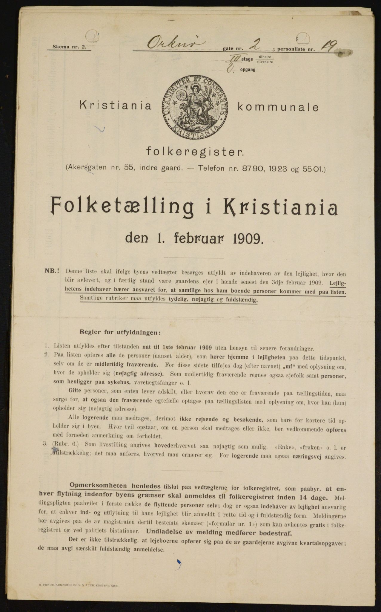 OBA, Kommunal folketelling 1.2.1909 for Kristiania kjøpstad, 1909, s. 68736