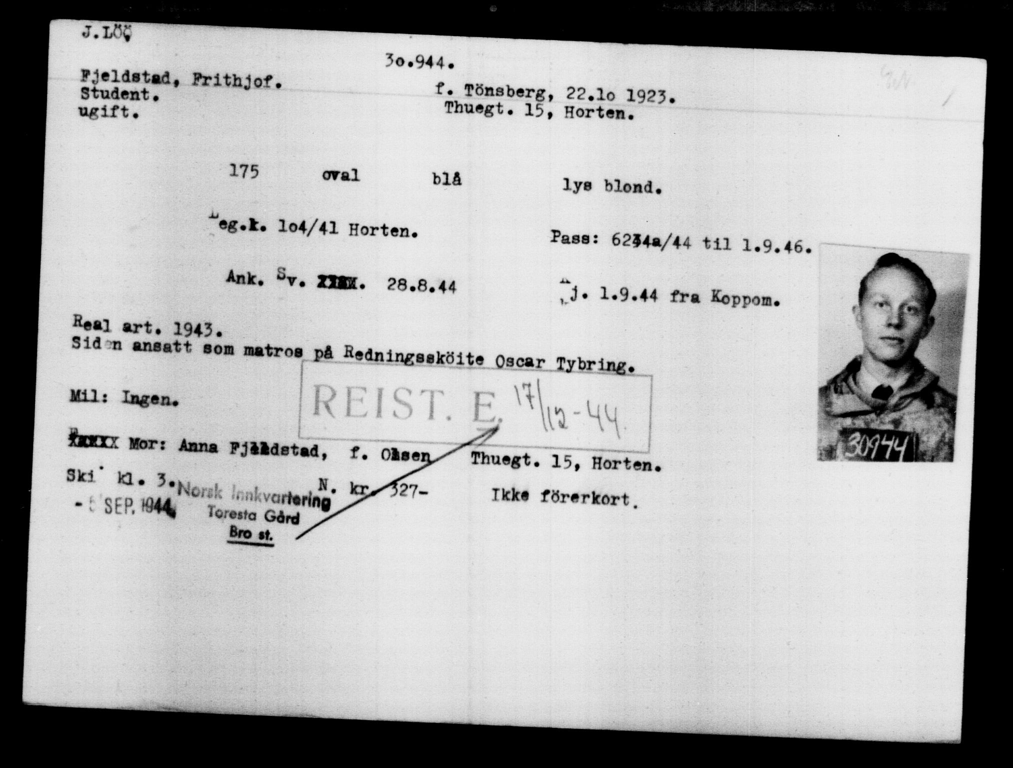 Den Kgl. Norske Legasjons Flyktningskontor, RA/S-6753/V/Va/L0012: Kjesäterkartoteket.  Flyktningenr. 28300-31566, 1940-1945, s. 2871