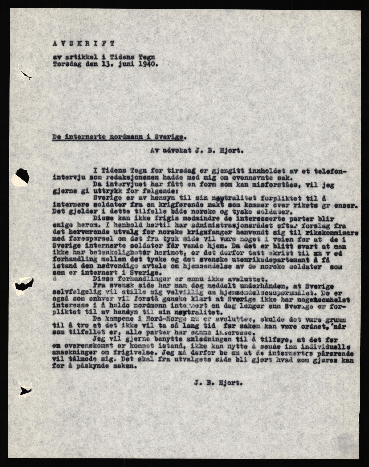 Forsvaret, Forsvarets krigshistoriske avdeling, AV/RA-RAFA-2017/Y/Yf/L0205a: Rommehed interneringsleir 1940 (tidligere FKA eske nr. 255)., 1940, s. 42