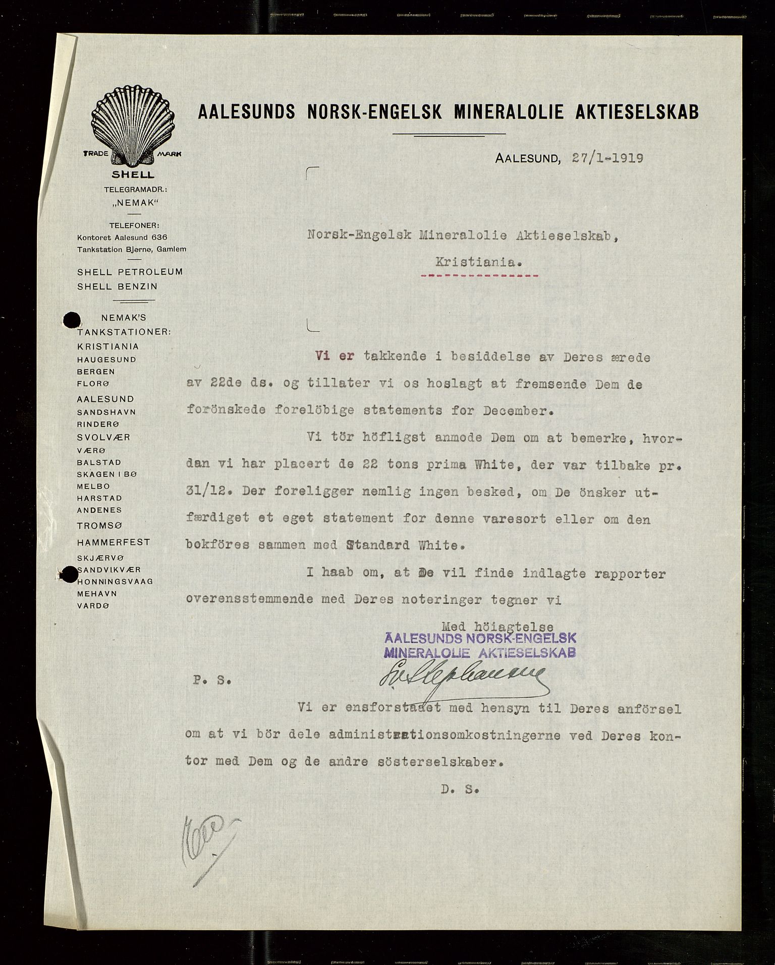 Pa 1521 - A/S Norske Shell, AV/SAST-A-101915/E/Ea/Eaa/L0007: Sjefskorrespondanse, 1919, s. 586