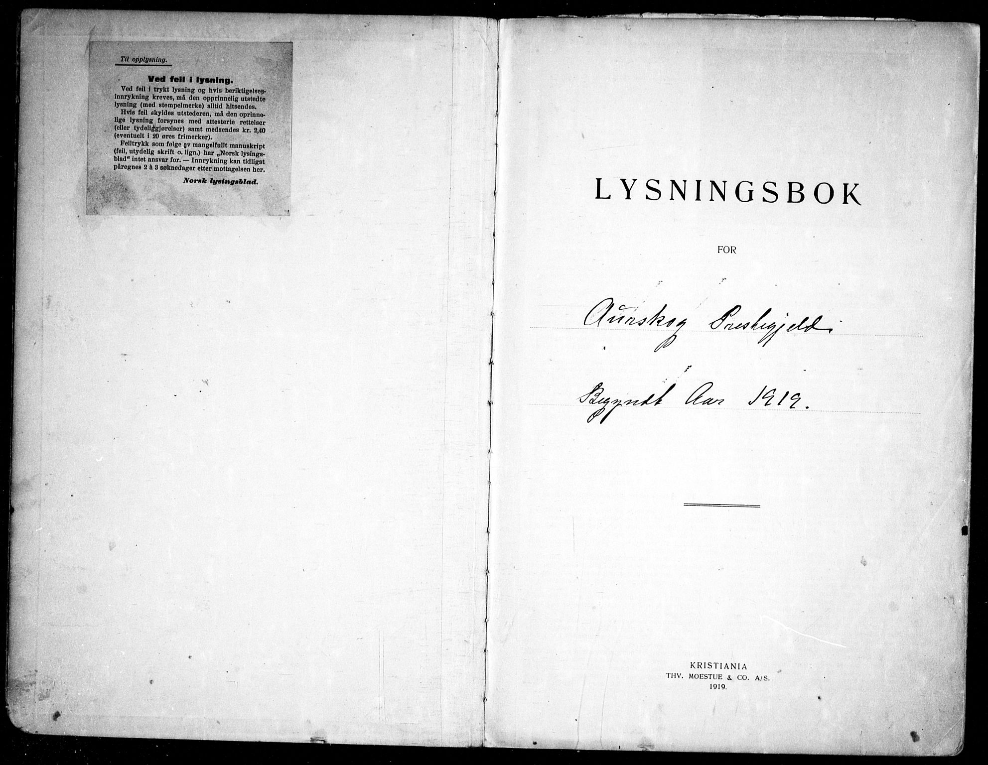 Aurskog prestekontor Kirkebøker, SAO/A-10304a/H/Ha/L0002: Lysningsprotokoll nr. 2, 1919-1947