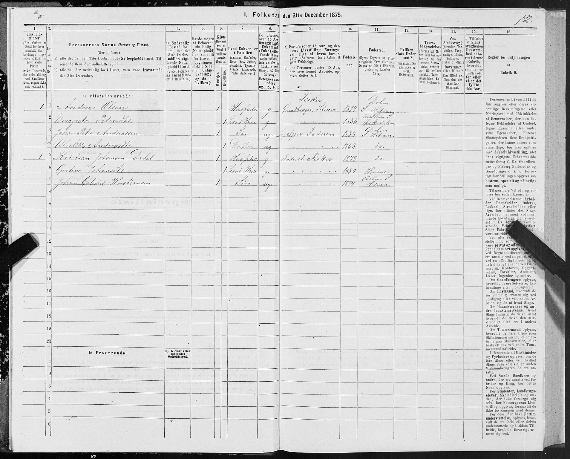 SAT, Folketelling 1875 for 1617P Hitra prestegjeld, 1875, s. 7012