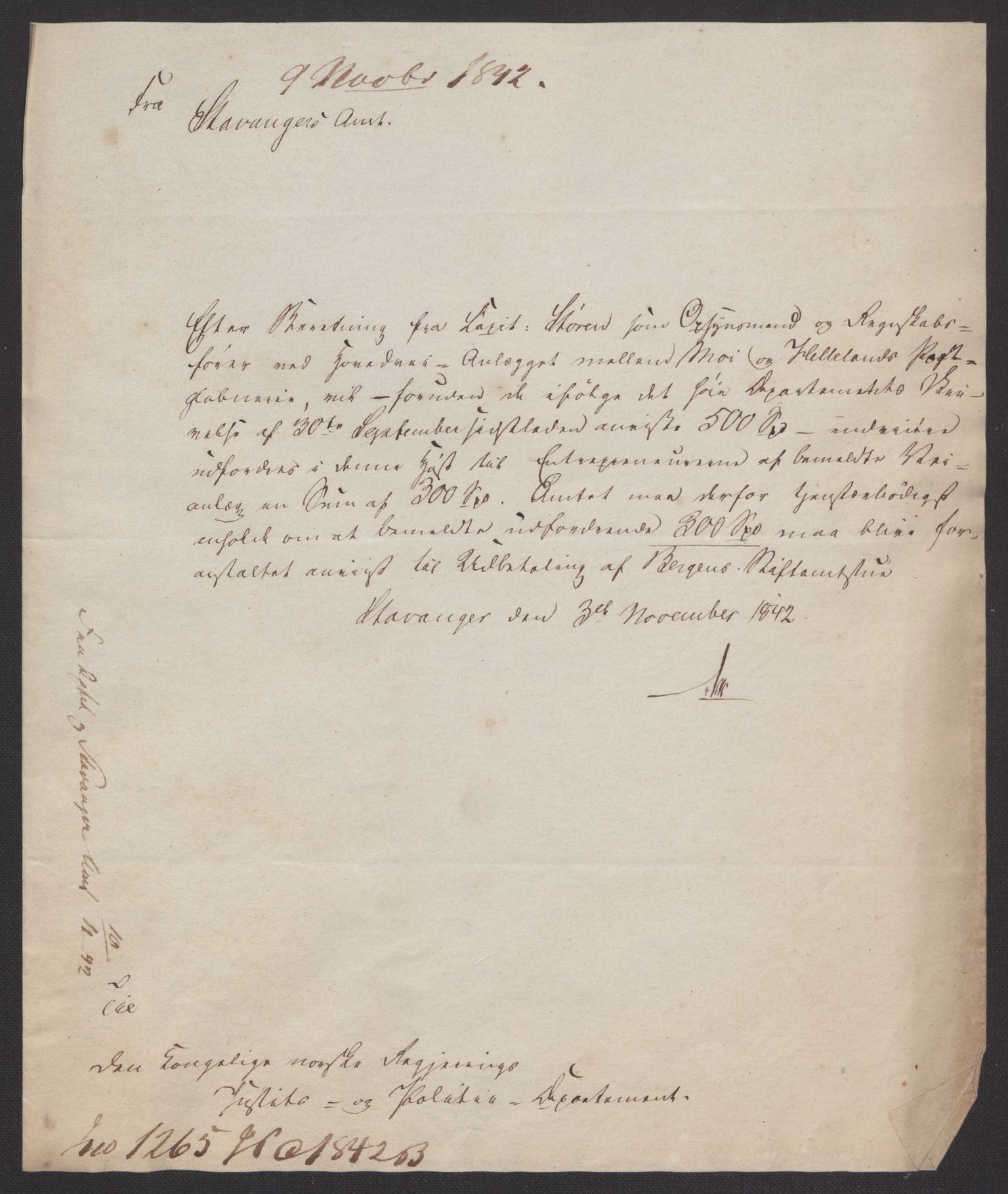 Indredepartementet, Veikontoret V, AV/RA-S-1127/E/L0058/0001: Diverse arkivsaker fra Veikontoret / Journalsaker vedkommende veien Moy-Helleland, 1842-1844