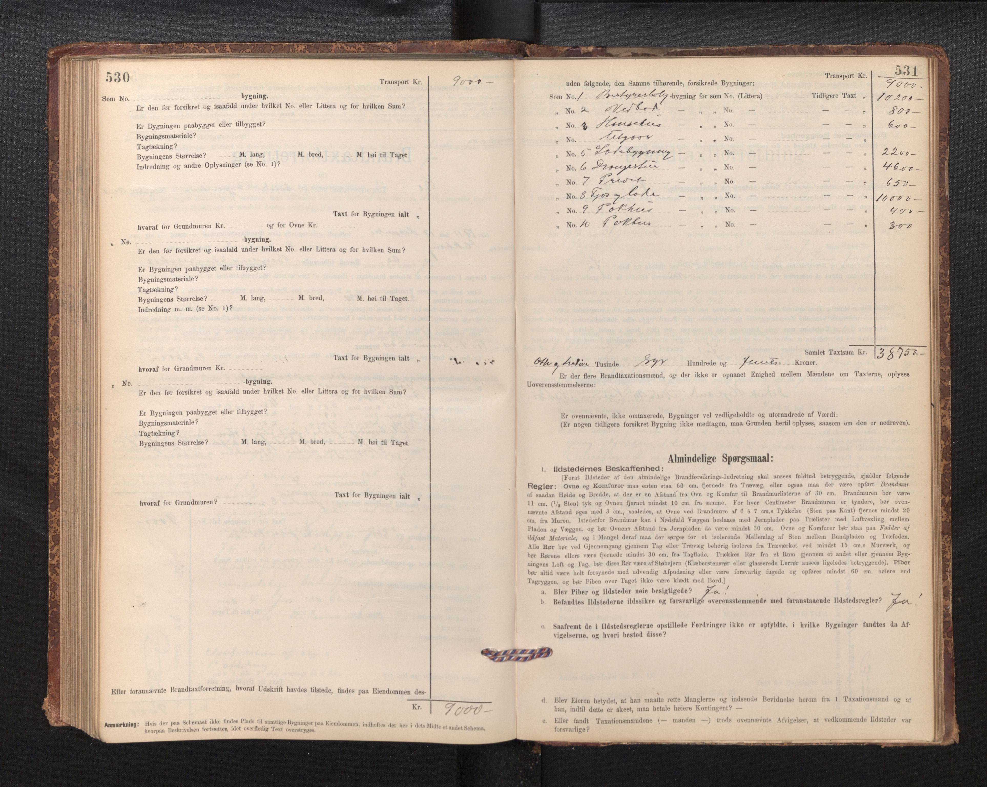 Lensmannen i Os, SAB/A-34101/0012/L0008: Branntakstprotokoll, skjematakst, 1894-1915, s. 530-531