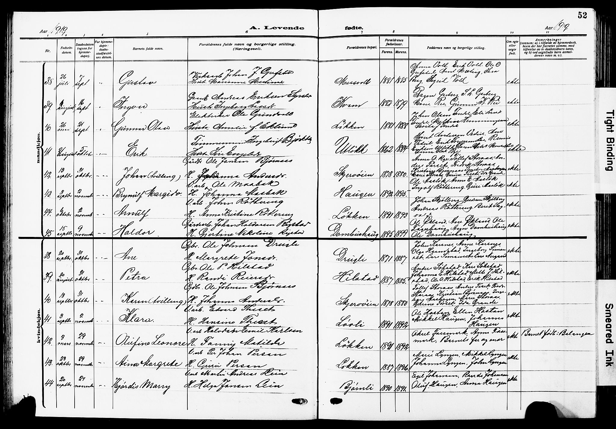 Ministerialprotokoller, klokkerbøker og fødselsregistre - Sør-Trøndelag, AV/SAT-A-1456/672/L0865: Klokkerbok nr. 672C04, 1914-1928, s. 52