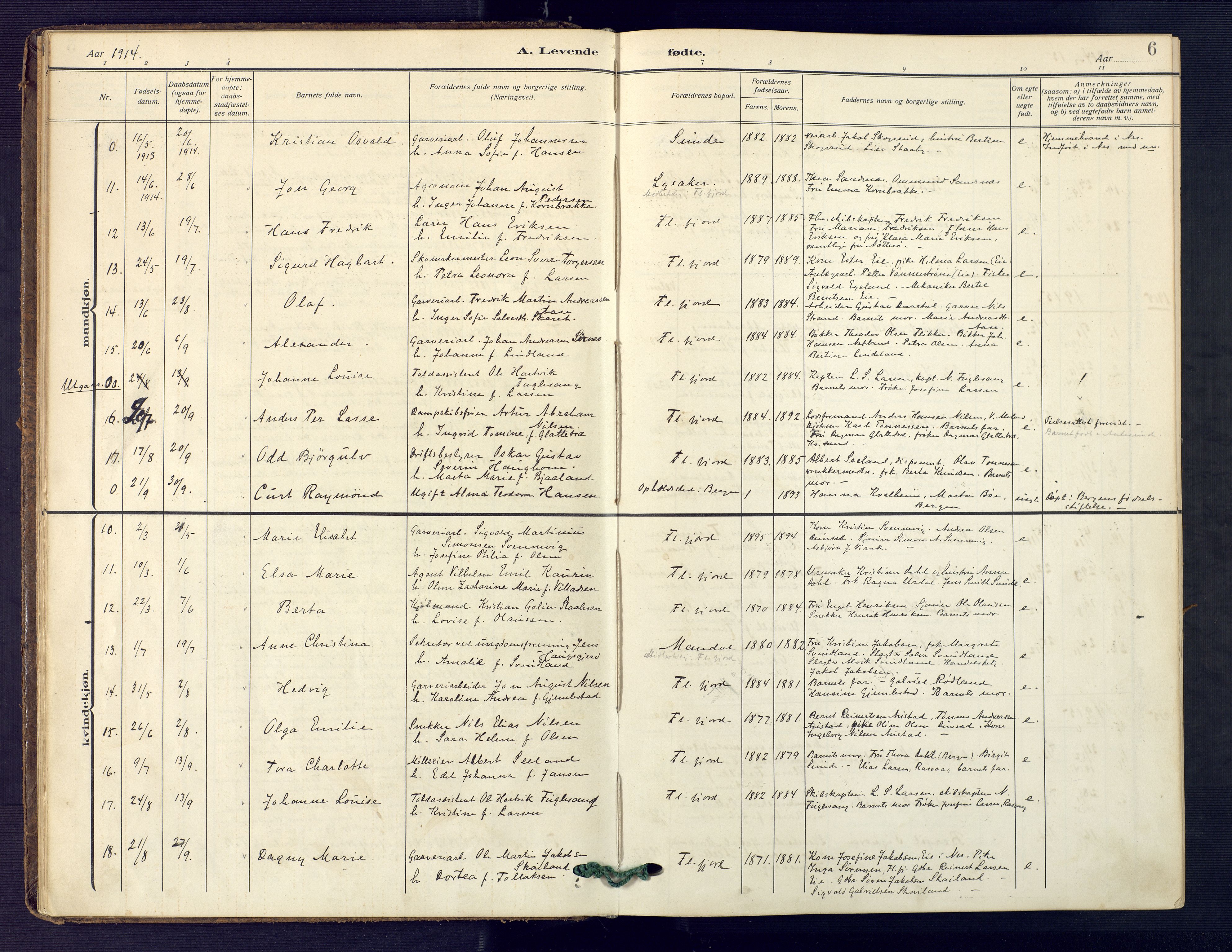 Flekkefjord sokneprestkontor, AV/SAK-1111-0012/F/Fa/Faa/L0003: Ministerialbok nr. A 3, 1913-1928, s. 6