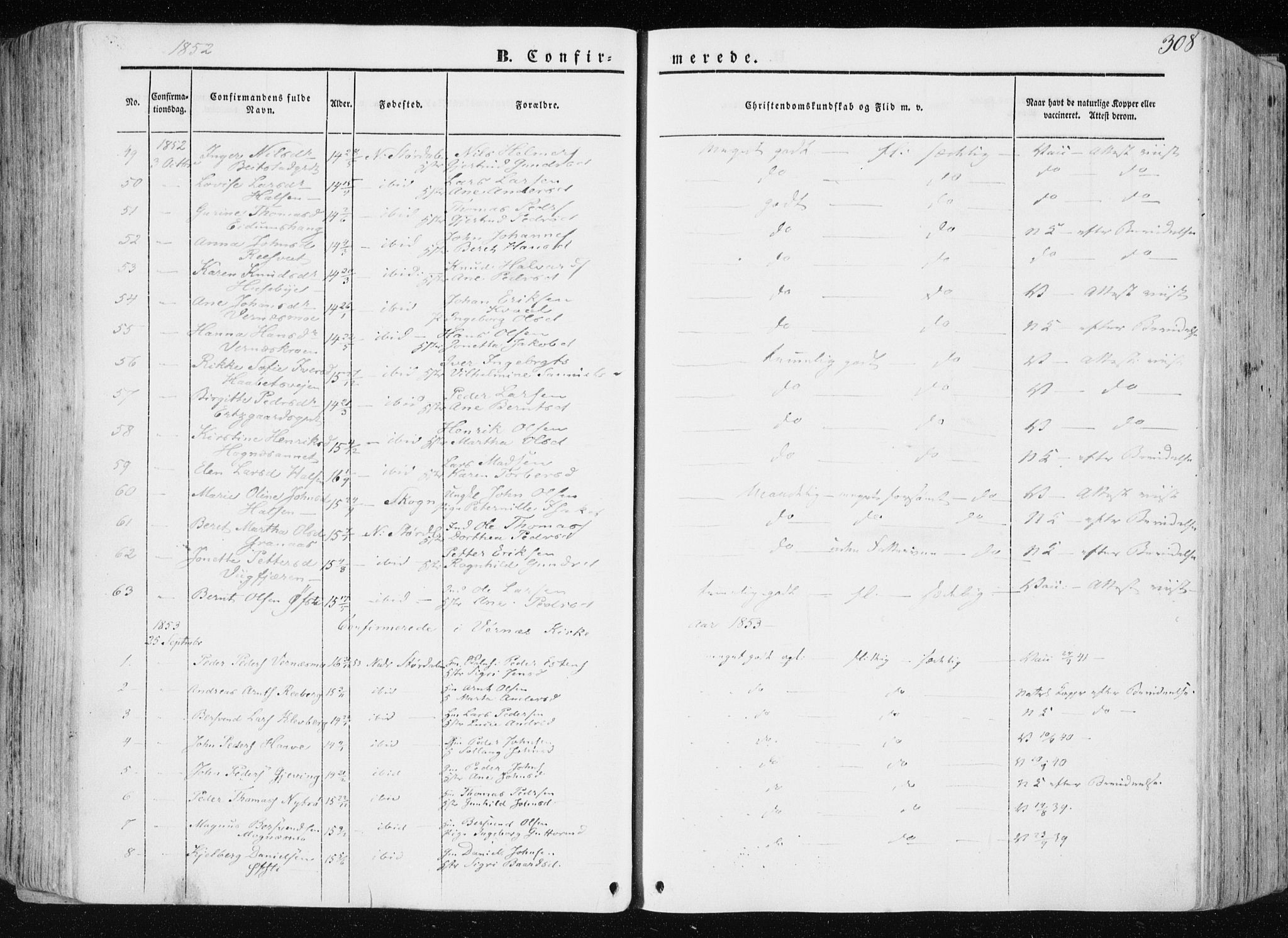 Ministerialprotokoller, klokkerbøker og fødselsregistre - Nord-Trøndelag, AV/SAT-A-1458/709/L0074: Ministerialbok nr. 709A14, 1845-1858, s. 308