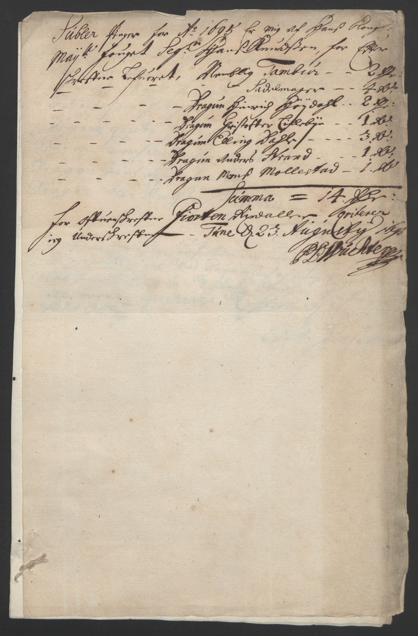 Rentekammeret inntil 1814, Reviderte regnskaper, Fogderegnskap, AV/RA-EA-4092/R04/L0122: Fogderegnskap Moss, Onsøy, Tune, Veme og Åbygge, 1695, s. 358