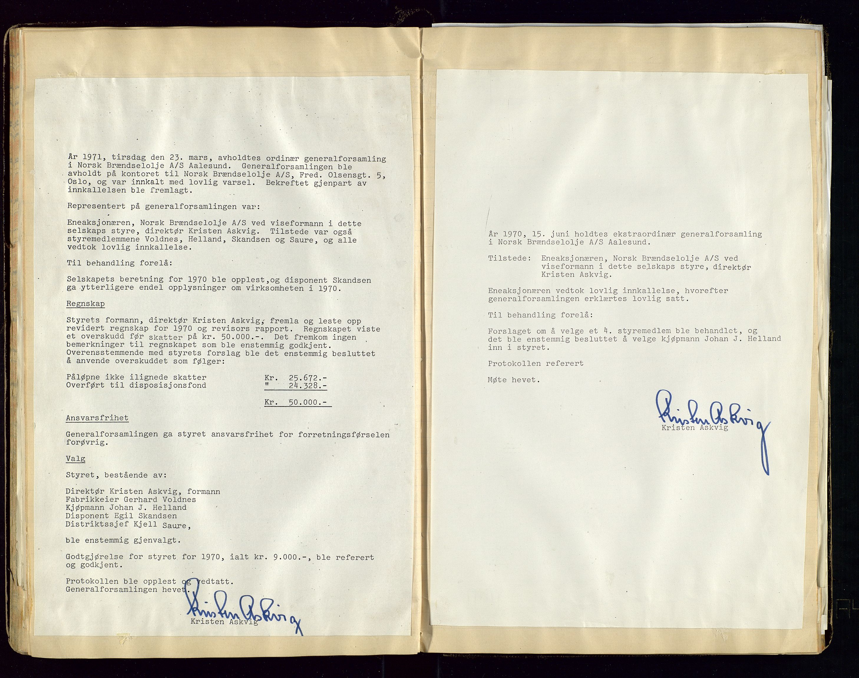 PA 1544 - Norsk Brændselolje A/S, AV/SAST-A-101965/1/A/Ab/L0003/0002: Direksjonsprotokoll: Stavanger, Ålesund og  Trondheim  / Direksjonsprotokoll Ålesund, 1923-1976, s. 64