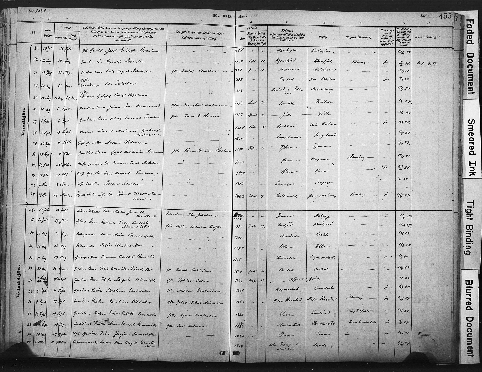Lista sokneprestkontor, SAK/1111-0027/F/Fa/L0012: Ministerialbok nr. A 12, 1879-1903, s. 455