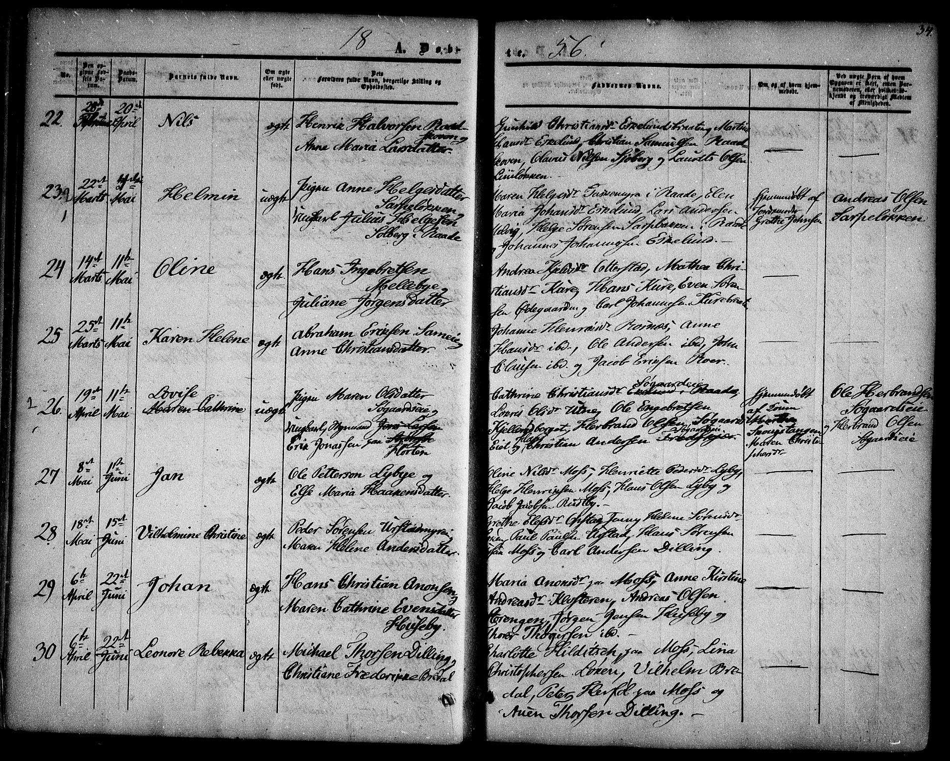 Rygge prestekontor Kirkebøker, AV/SAO-A-10084b/F/Fa/L0005: Ministerialbok nr. 5, 1852-1871, s. 34