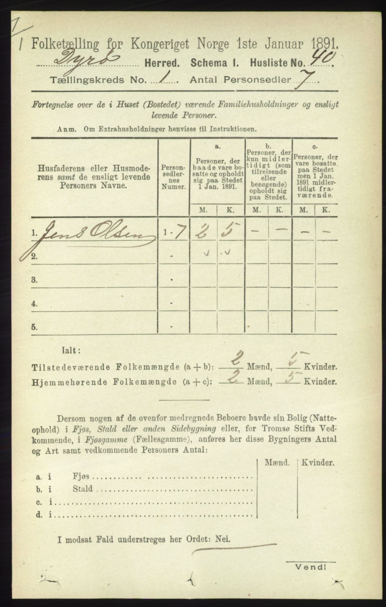 RA, Folketelling 1891 for 1926 Dyrøy herred, 1891, s. 55