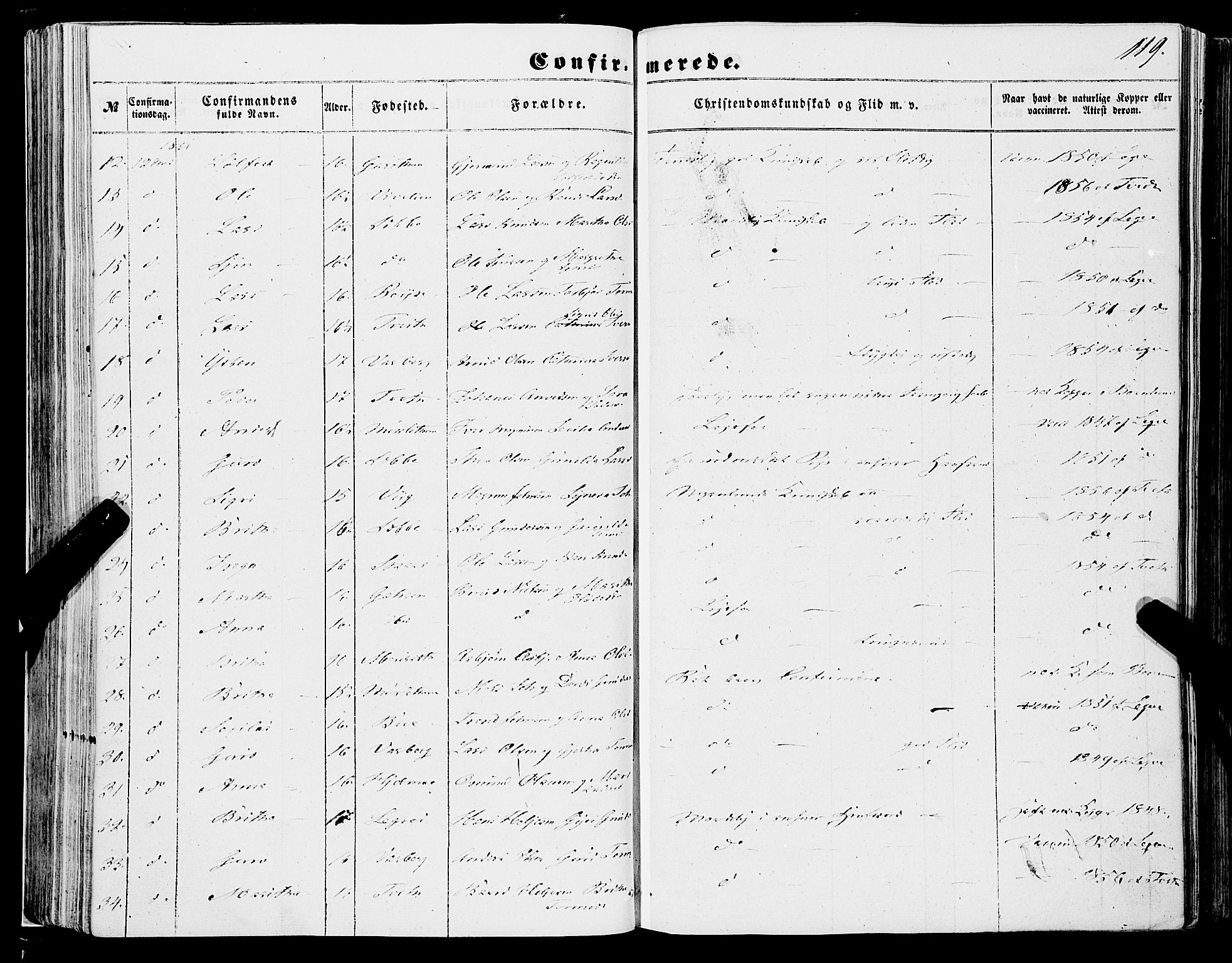 Ulvik sokneprestembete, SAB/A-78801/H/Haa: Ministerialbok nr. A 13, 1853-1863, s. 119