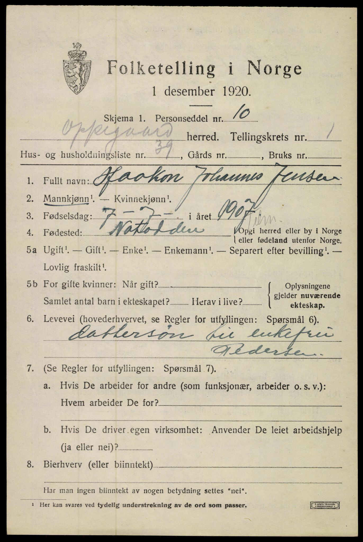 SAO, Folketelling 1920 for 0217 Oppegård herred, 1920, s. 1783