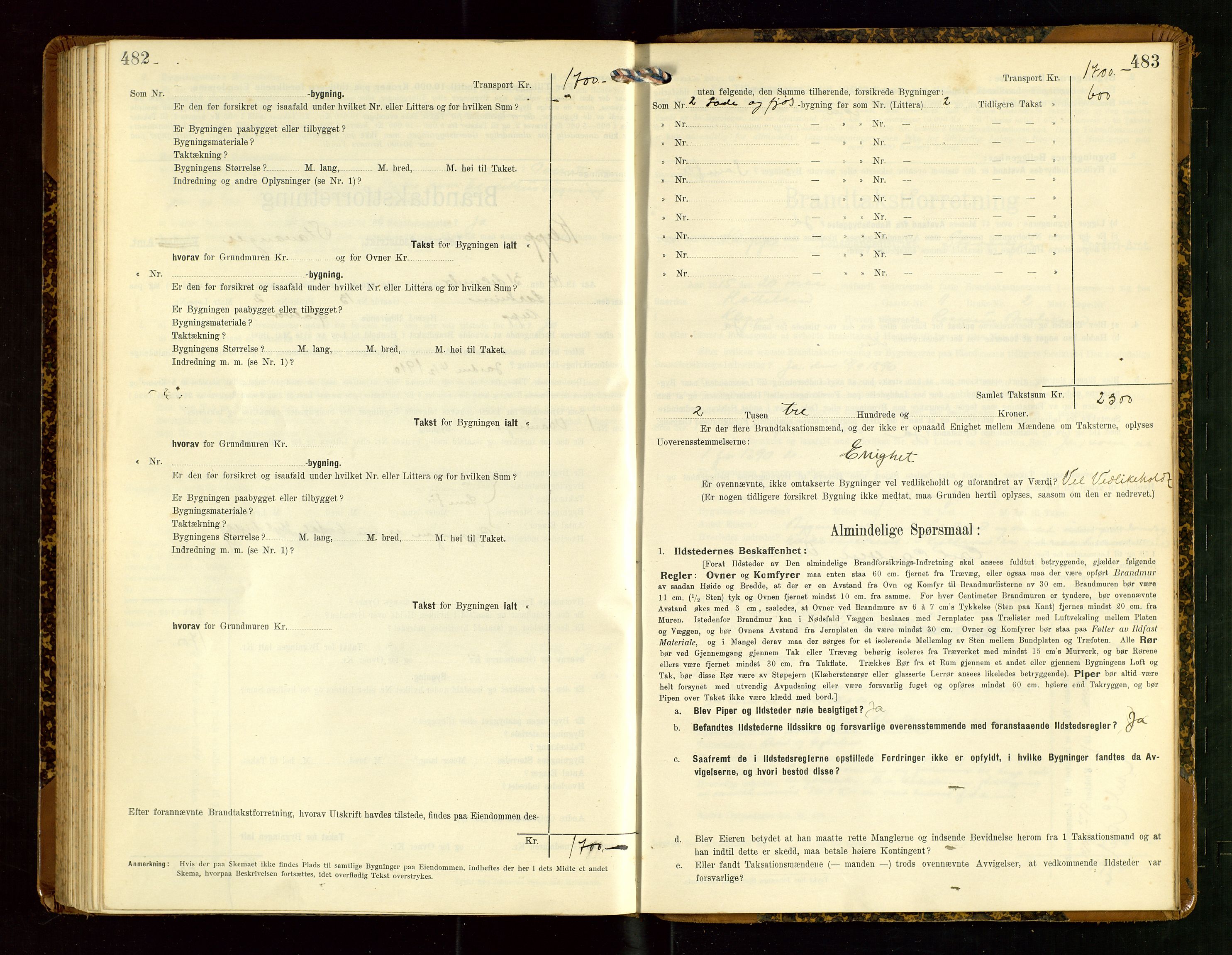 Klepp lensmannskontor, AV/SAST-A-100163/Goc/L0007: "Brandtaxationsprotokol" m/register, 1911-1915, s. 482-483