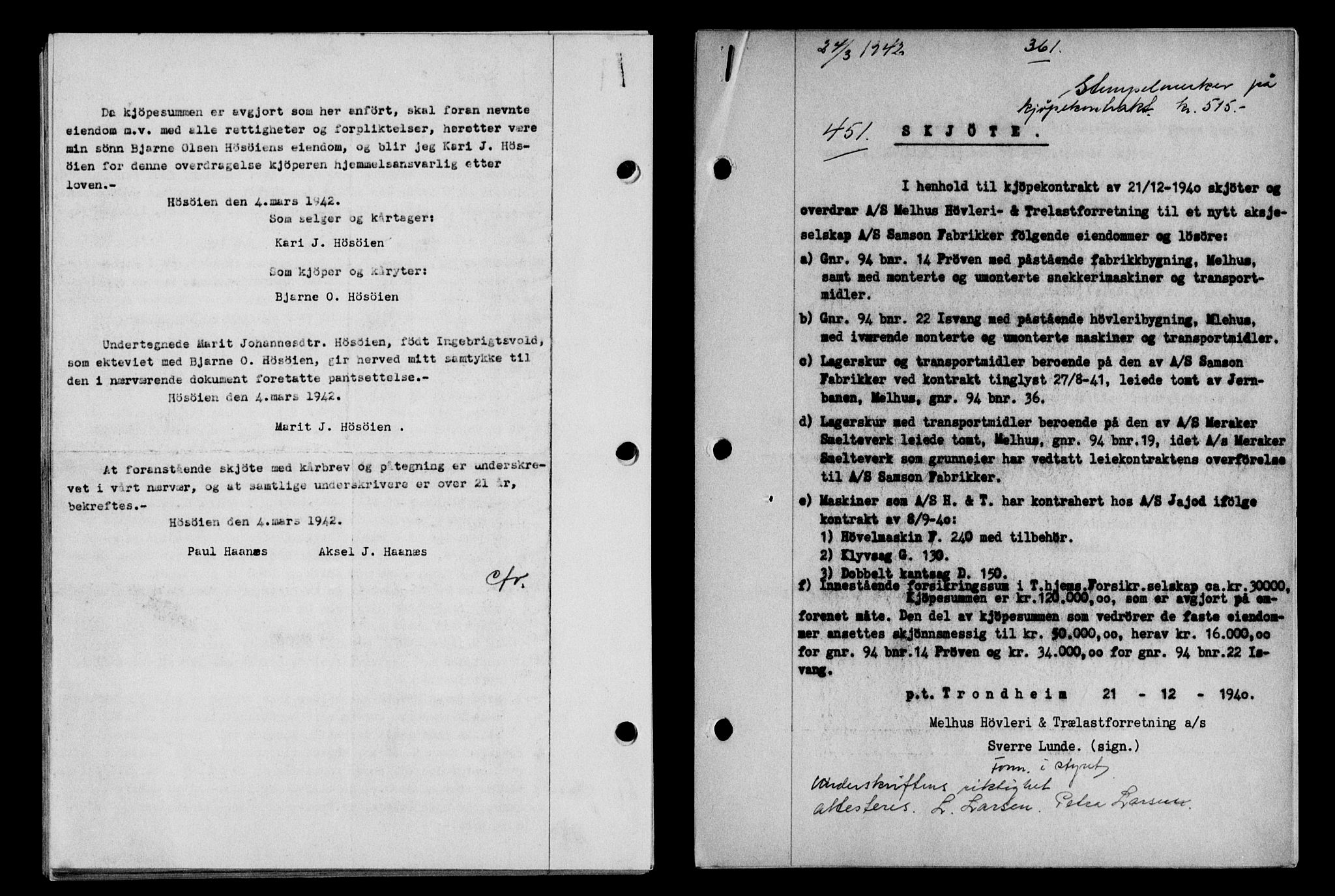 Gauldal sorenskriveri, SAT/A-0014/1/2/2C/L0054: Pantebok nr. 59, 1941-1942, Dagboknr: 451/1942