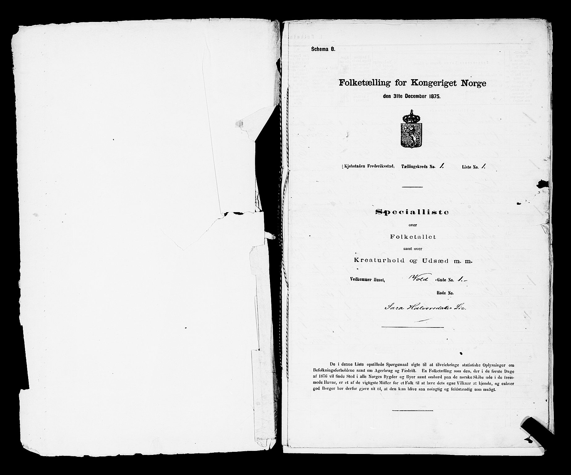 RA, Folketelling 1875 for 0103B Fredrikstad prestegjeld, Fredrikstad kjøpstad, 1875, s. 12