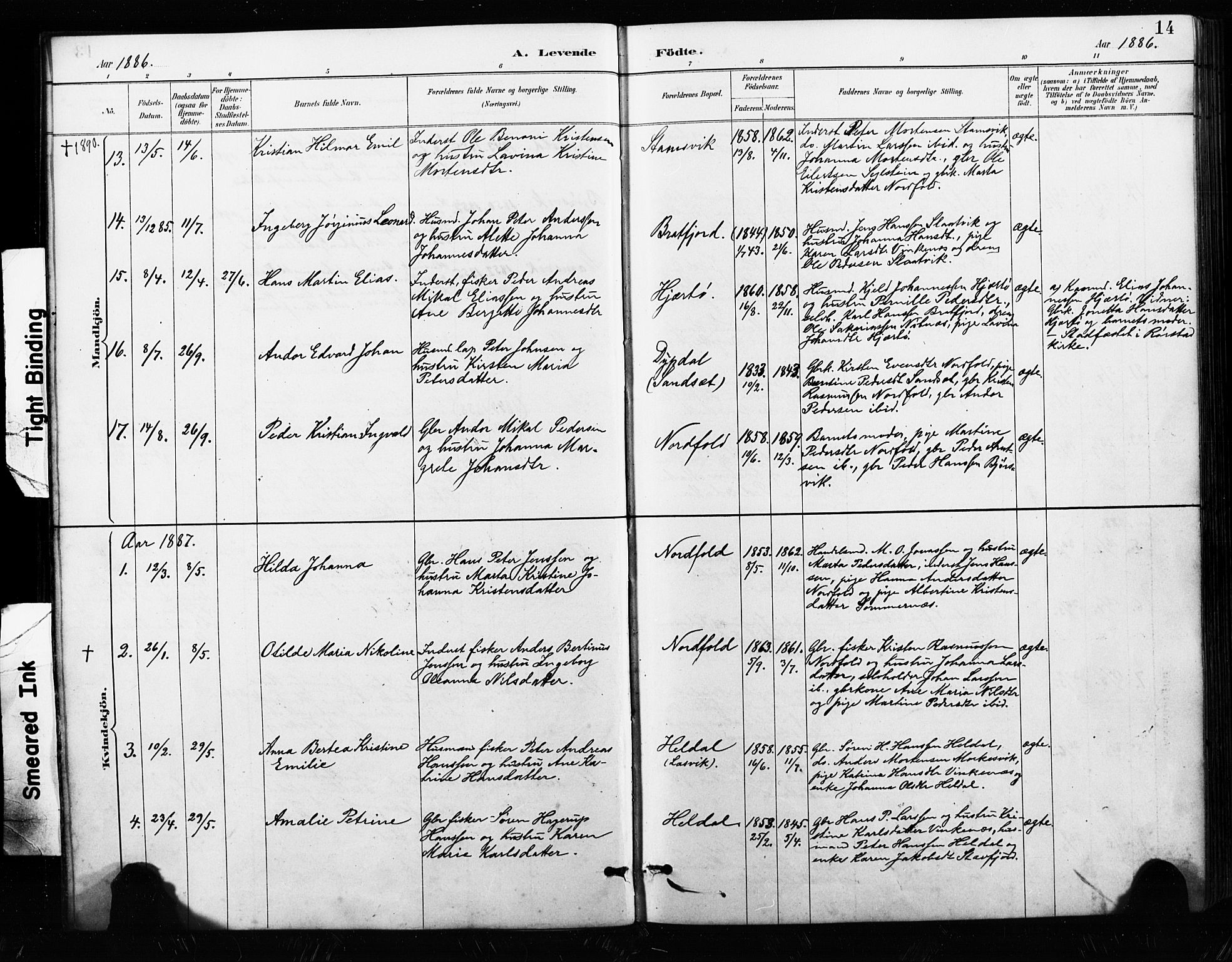 Ministerialprotokoller, klokkerbøker og fødselsregistre - Nordland, SAT/A-1459/858/L0834: Klokkerbok nr. 858C01, 1884-1904, s. 14