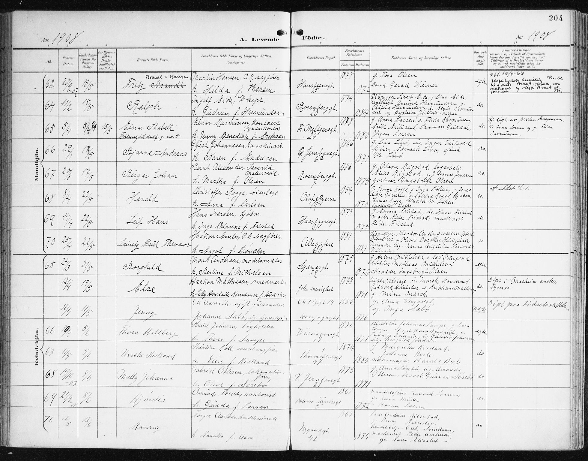 Johanneskirken sokneprestembete, AV/SAB-A-76001/H/Haa/L0002: Ministerialbok nr. A 2, 1900-1912, s. 204