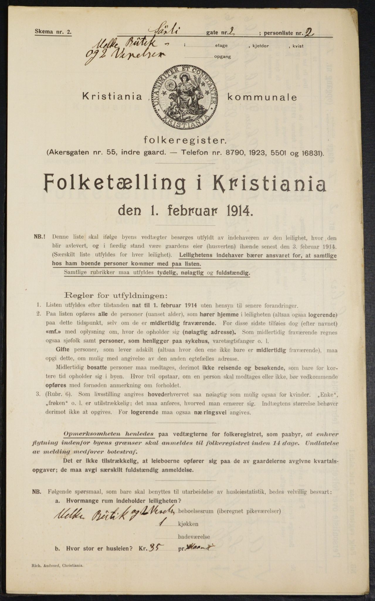 OBA, Kommunal folketelling 1.2.1914 for Kristiania, 1914, s. 107116