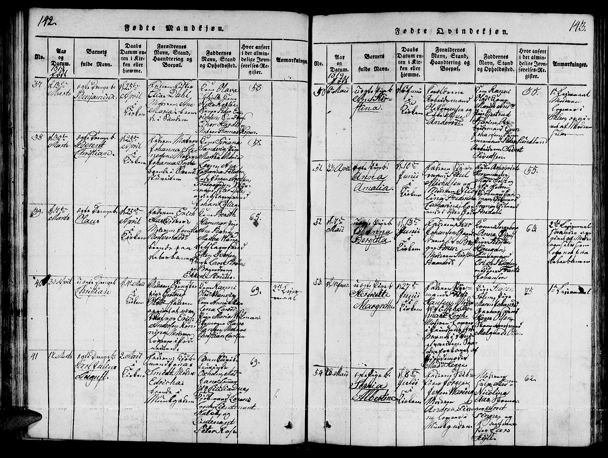 Ministerialprotokoller, klokkerbøker og fødselsregistre - Sør-Trøndelag, SAT/A-1456/601/L0043: Ministerialbok nr. 601A11, 1815-1821, s. 142-143