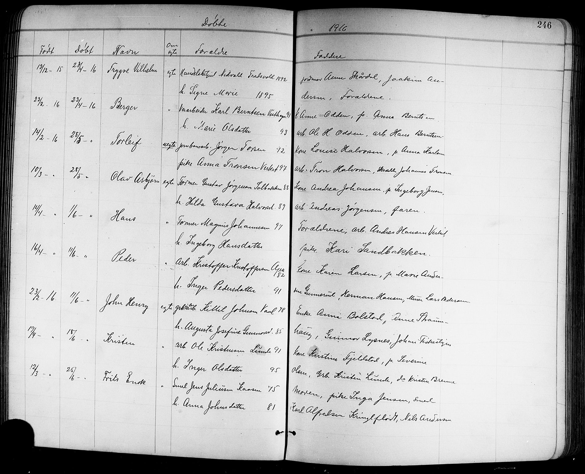 Holla kirkebøker, AV/SAKO-A-272/G/Ga/L0005: Klokkerbok nr. I 5, 1891-1917, s. 246