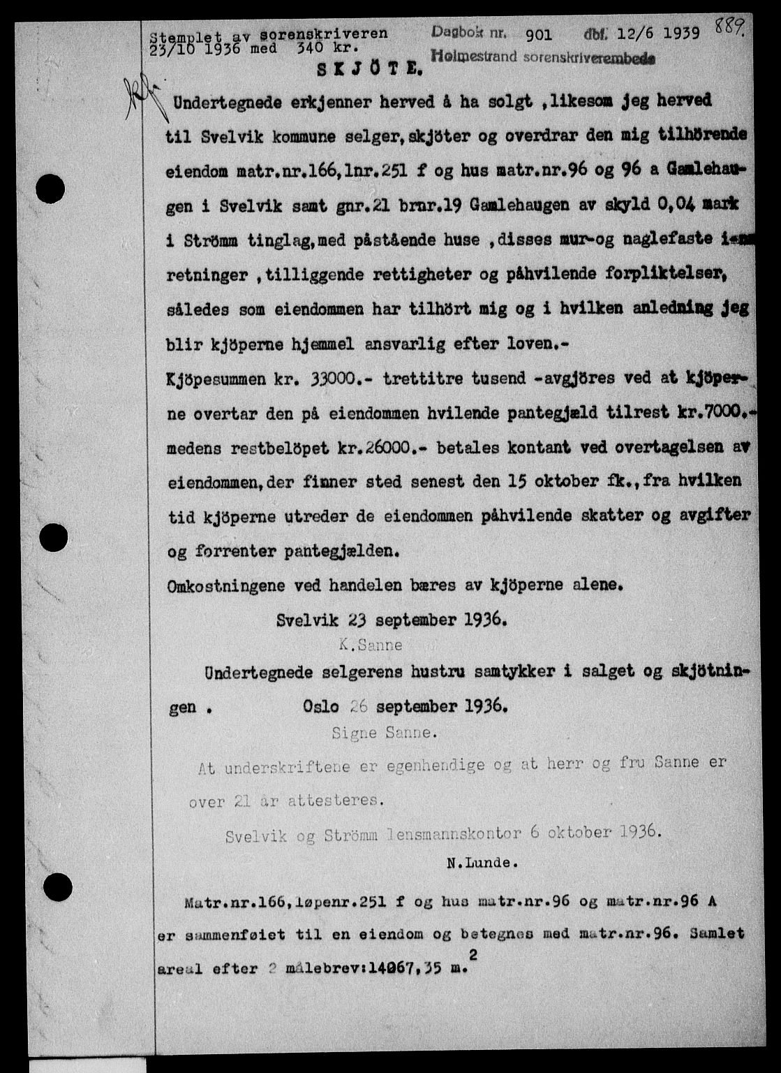 Holmestrand sorenskriveri, SAKO/A-67/G/Ga/Gaa/L0050: Pantebok nr. A-50, 1938-1939, Dagboknr: 901/1939