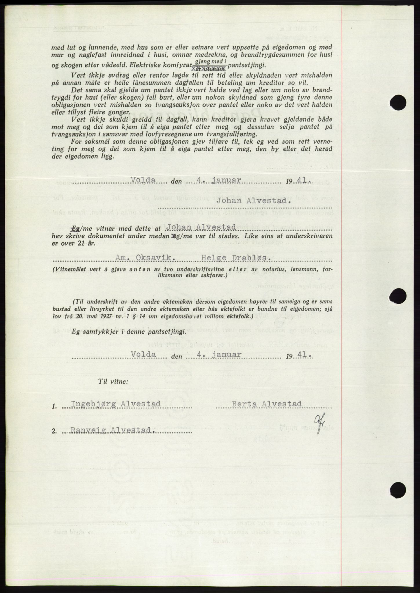 Søre Sunnmøre sorenskriveri, AV/SAT-A-4122/1/2/2C/L0071: Pantebok nr. 65, 1941-1941, Dagboknr: 808/1941