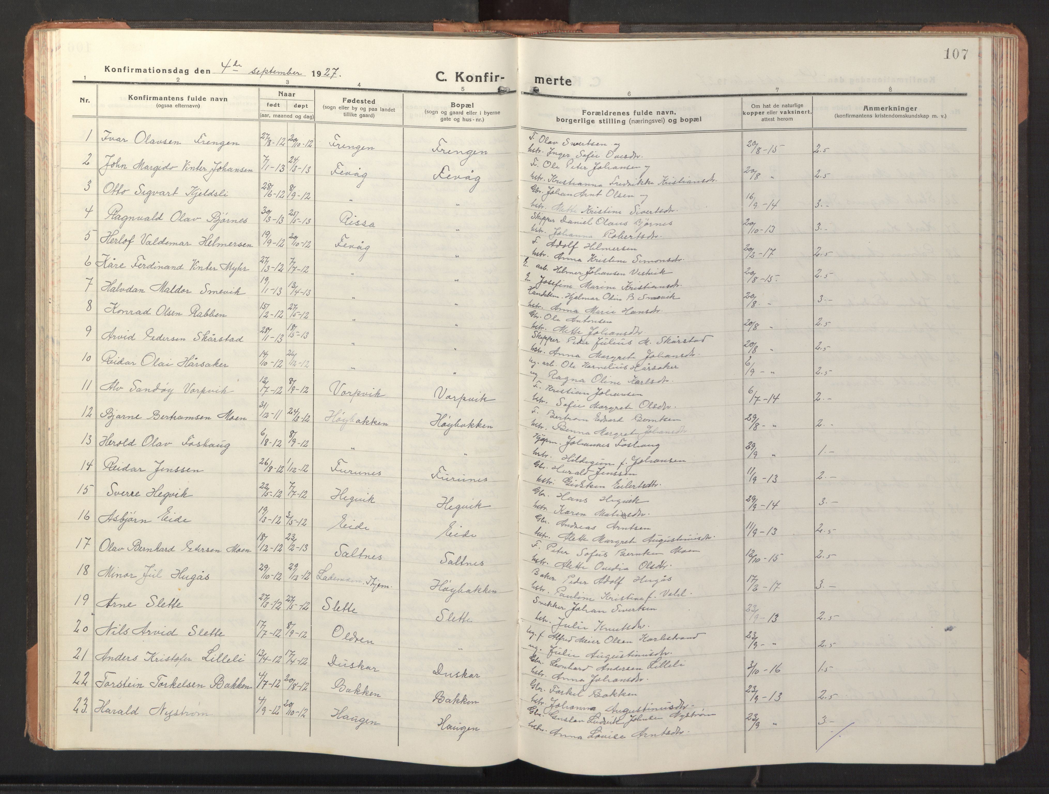 Ministerialprotokoller, klokkerbøker og fødselsregistre - Sør-Trøndelag, SAT/A-1456/653/L0658: Klokkerbok nr. 653C02, 1919-1947, s. 107