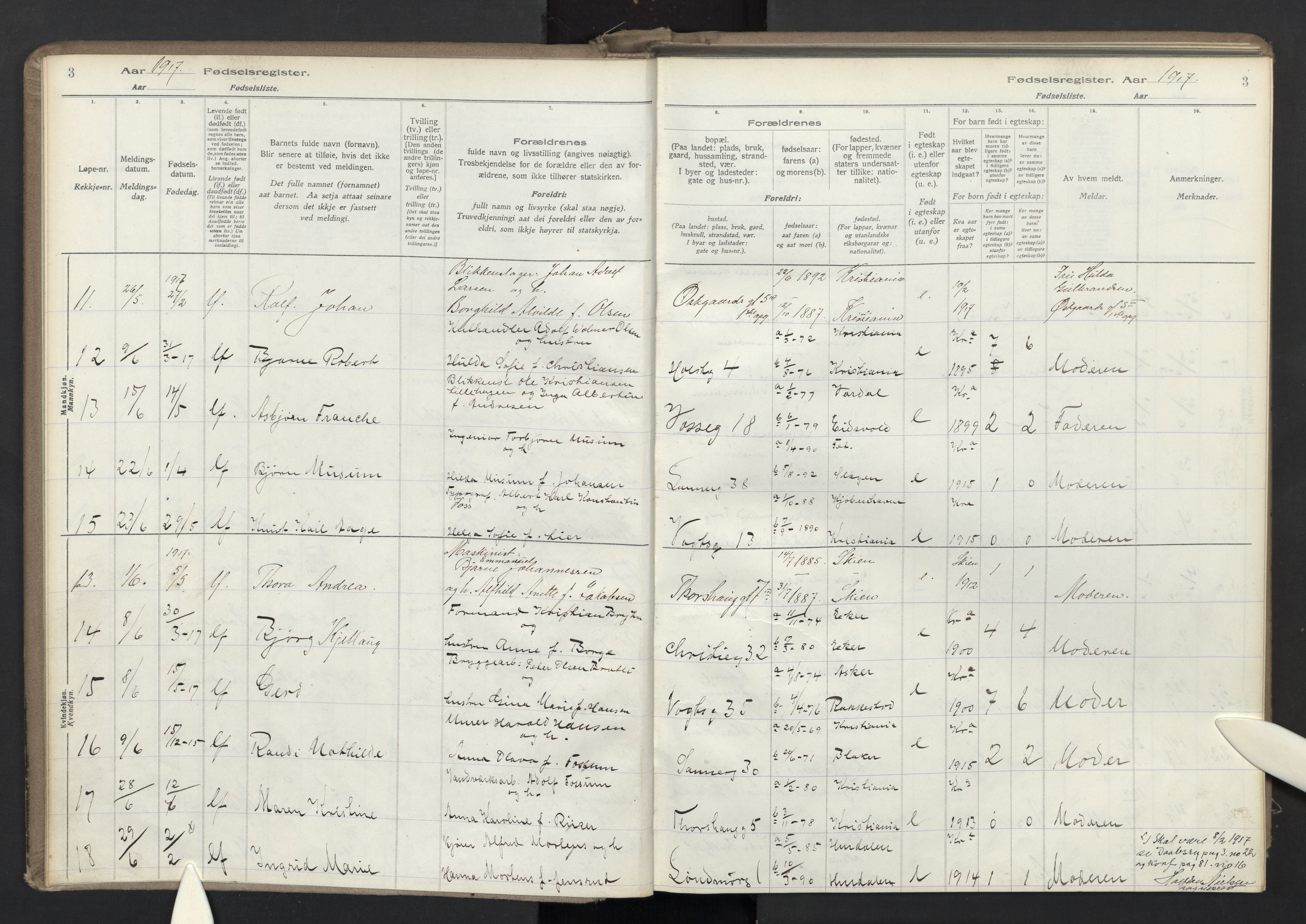 Lilleborg prestekontor Kirkebøker, AV/SAO-A-10343a/J/L0001: Fødselsregister nr. 1, 1917-1944, s. 3