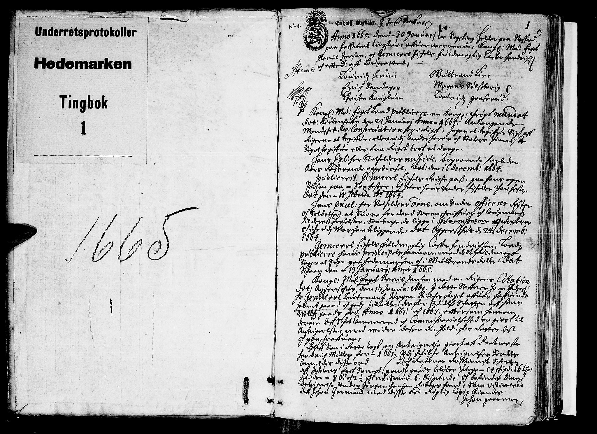 Hedemarken sorenskriveri, SAH/TING-034/G/Gb/L0001: Tingbok, 1665, s. 0b-1a