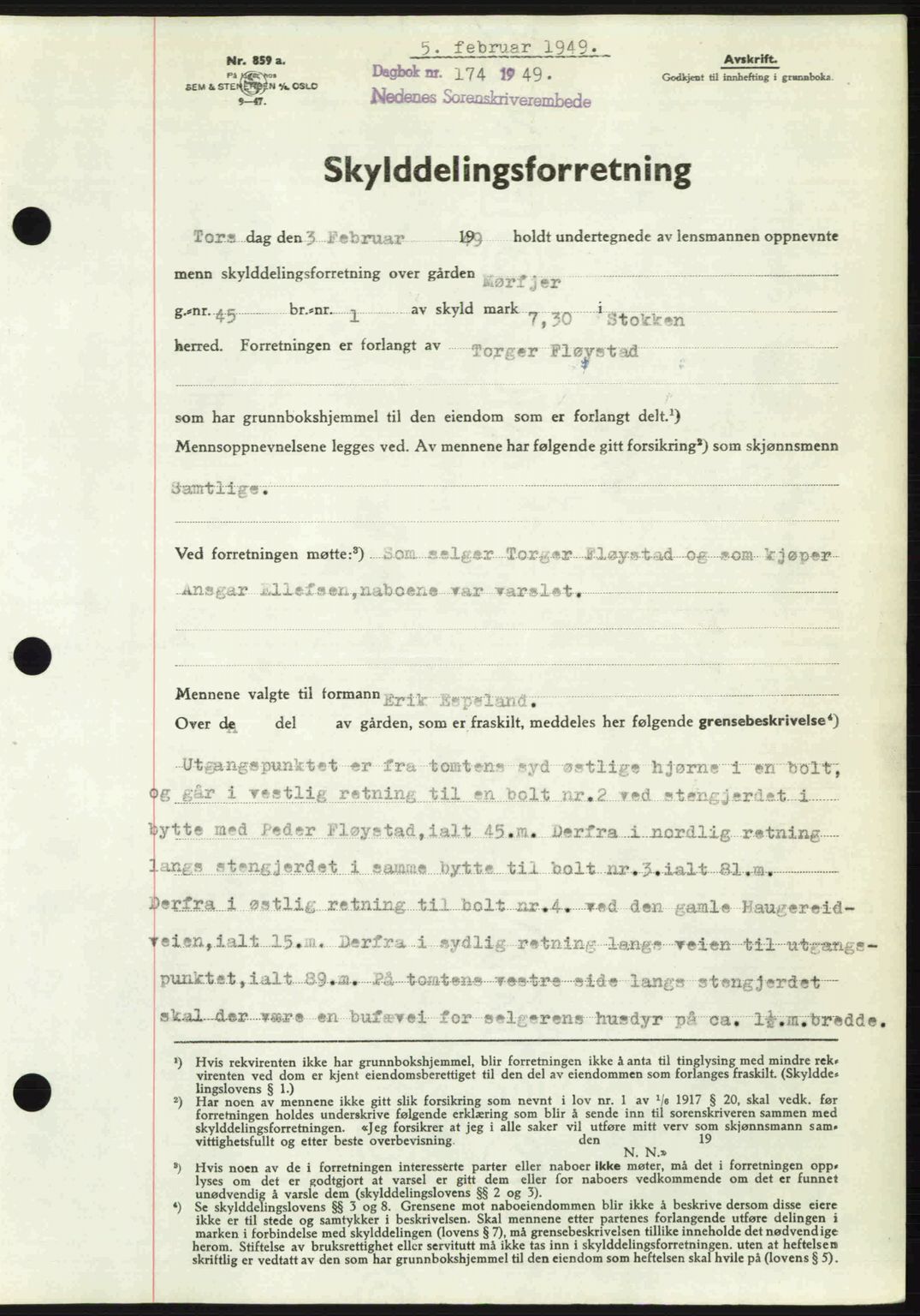 Nedenes sorenskriveri, AV/SAK-1221-0006/G/Gb/Gba/L0060: Pantebok nr. A12, 1948-1949, Dagboknr: 174/1949