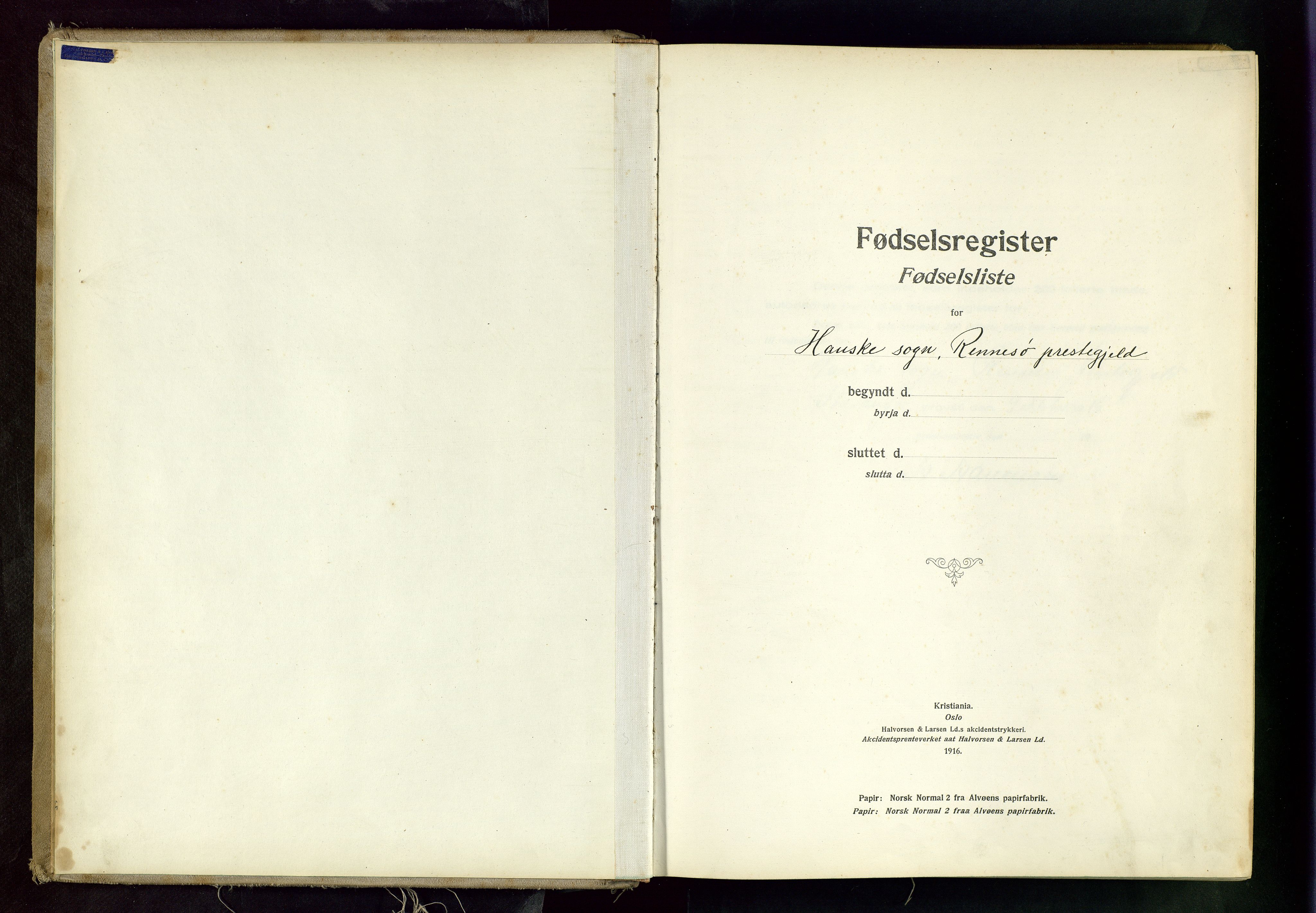 Rennesøy sokneprestkontor, SAST/A -101827/I/Id/L0001: Fødselsregister nr. 1, 1916-1982