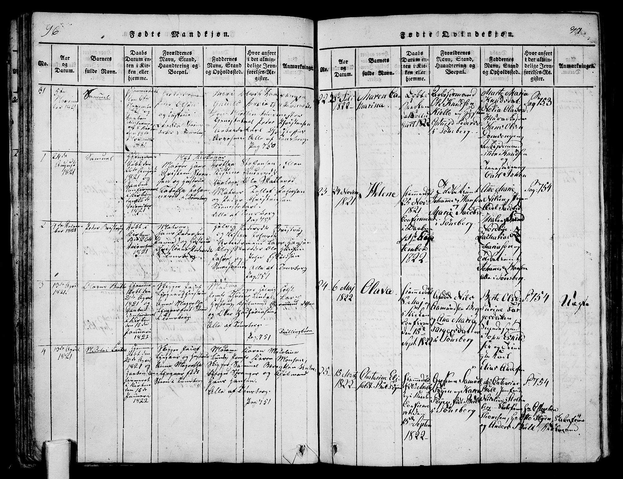 Tønsberg kirkebøker, AV/SAKO-A-330/F/Fa/L0004: Ministerialbok nr. I 4, 1813-1826, s. 96-97