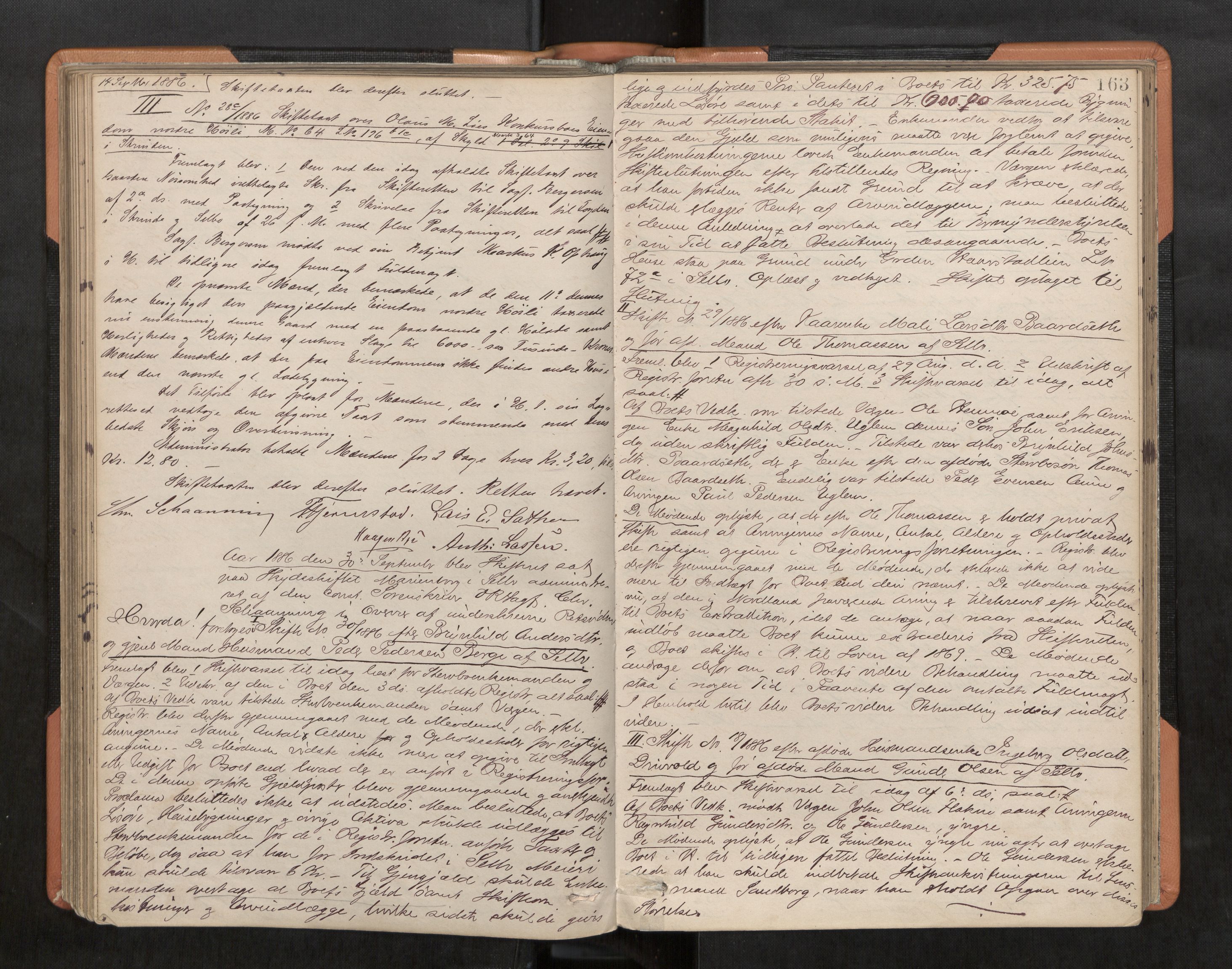 Strinda og Selbu sorenskriveri, AV/SAT-A-0015/3/3B/L0005: Skifteforhandlingsprot. 5 5, 1883-1890, s. 163