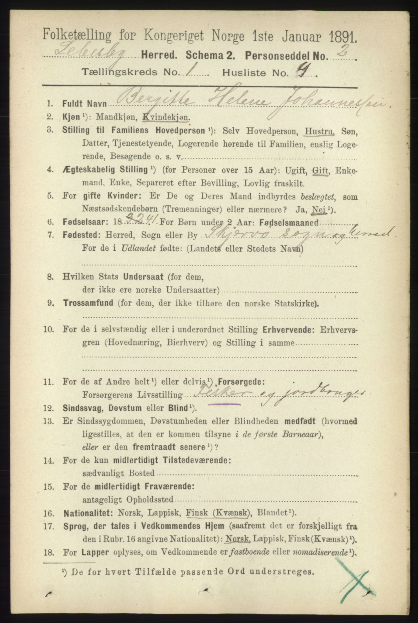 RA, Folketelling 1891 for 2022 Lebesby herred, 1891, s. 146