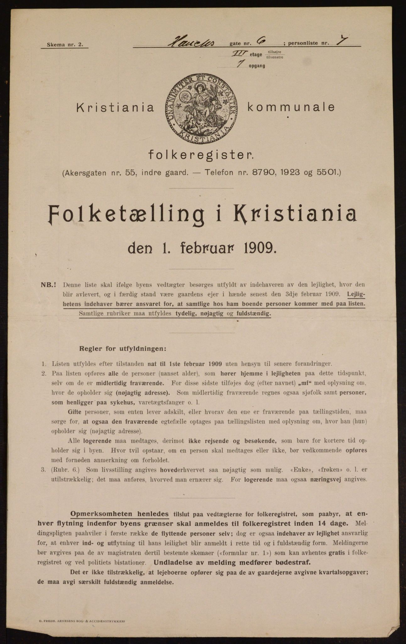 OBA, Kommunal folketelling 1.2.1909 for Kristiania kjøpstad, 1909, s. 31892