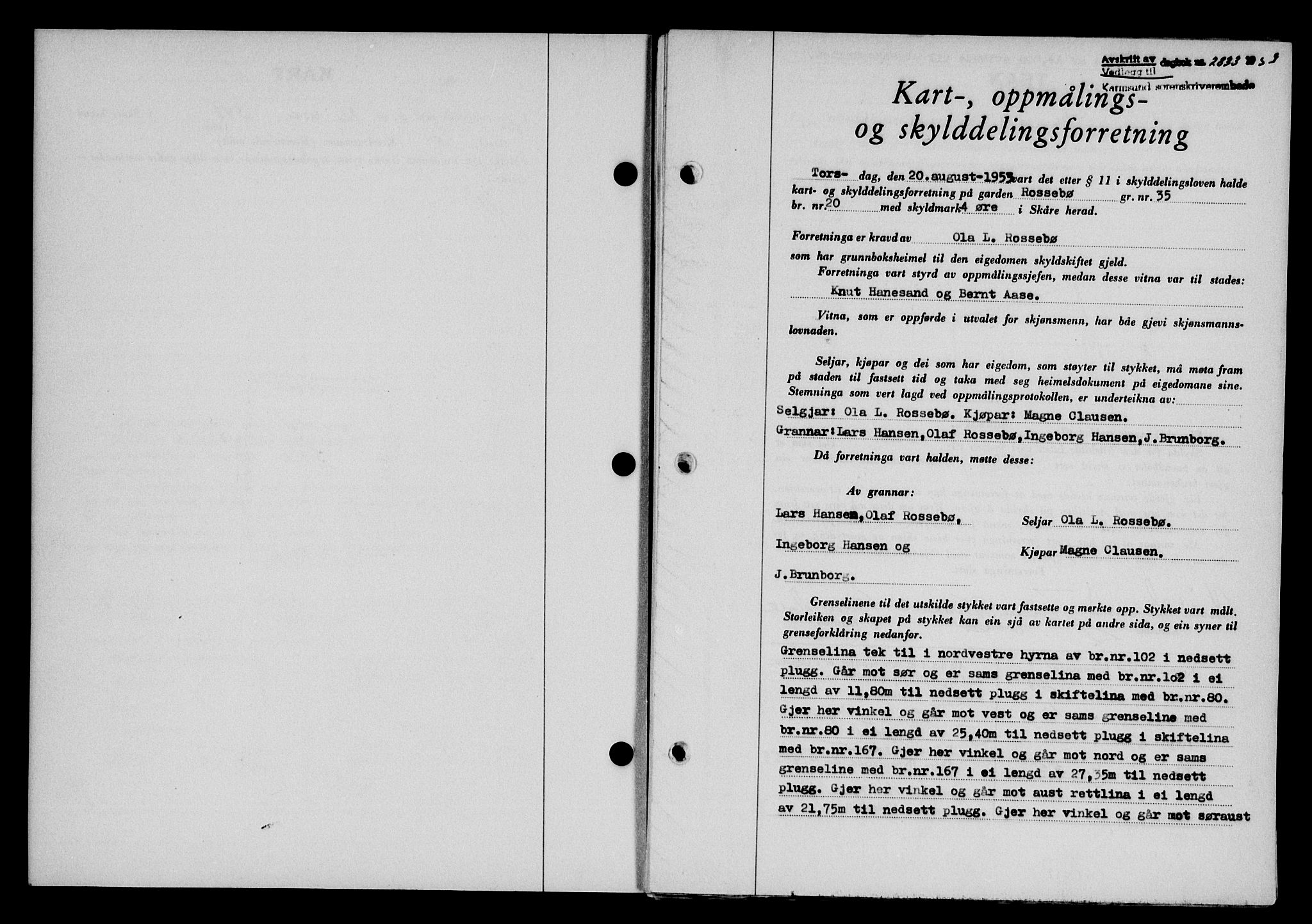 Karmsund sorenskriveri, SAST/A-100311/01/II/IIB/L0109: Pantebok nr. 89A, 1953-1953, Dagboknr: 2833/1953