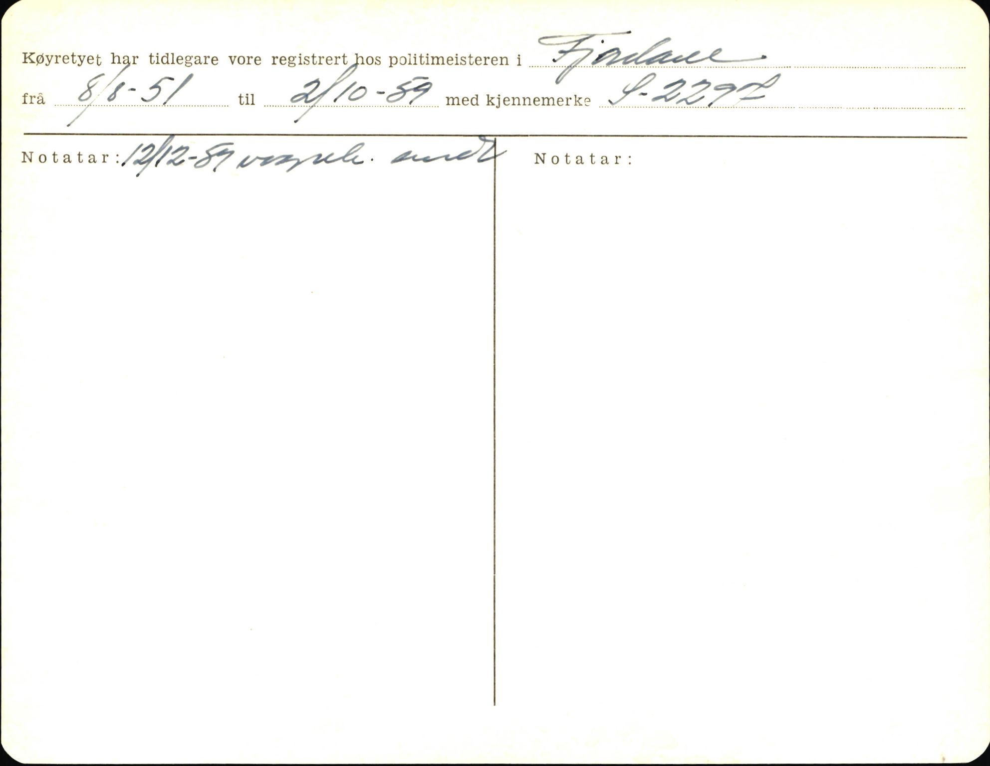 Statens vegvesen, Sogn og Fjordane vegkontor, AV/SAB-A-5301/4/F/L0006: Registerkort utmeldte Fjordane S8300-9500, 1930-1961, s. 249
