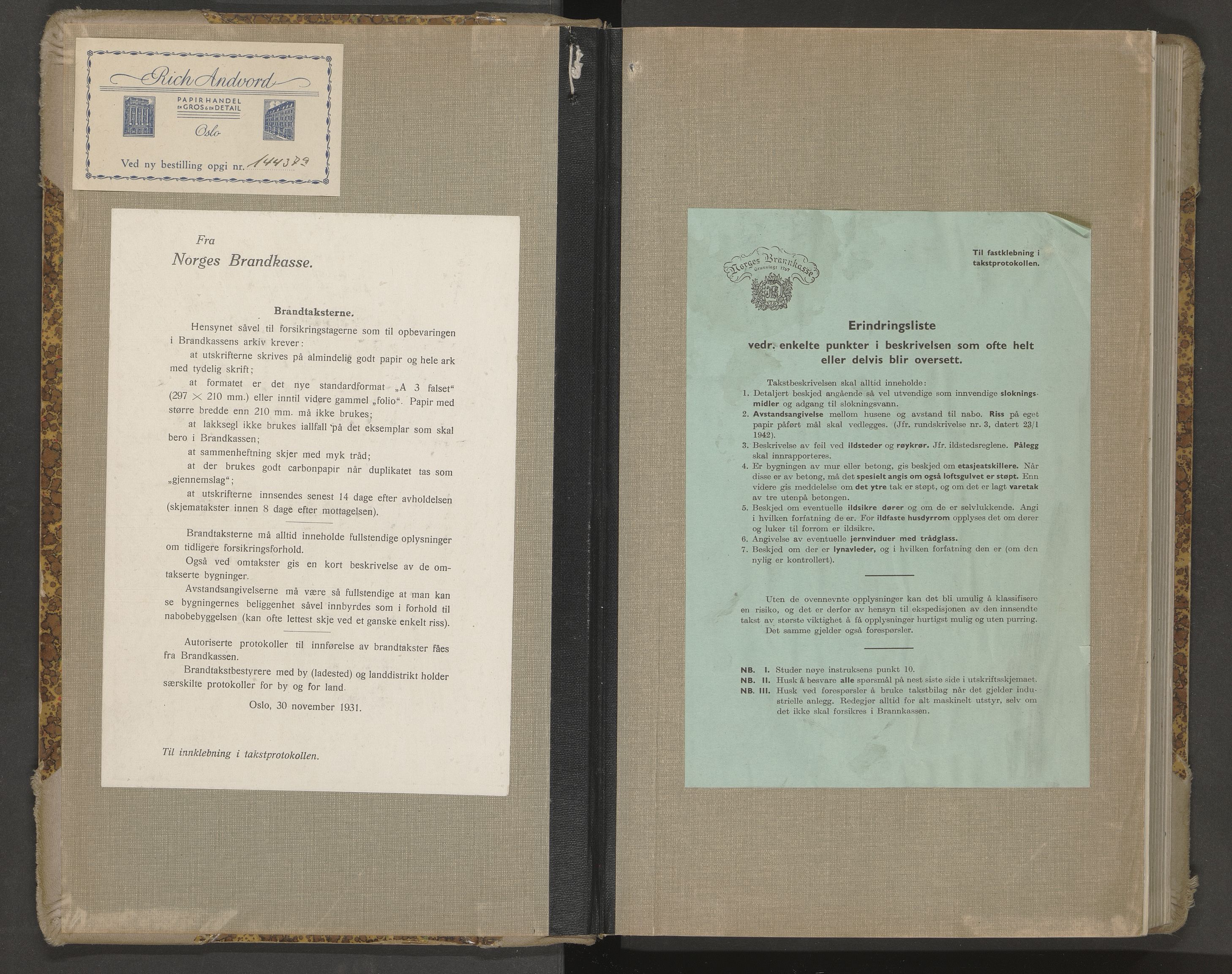 Norges Brannkasse Arendal, AV/SAK-2241-0002/F/Fa/L0035: Branntakstprotokoll nr. 33 med matrikkelnummerregister, 1944-1949