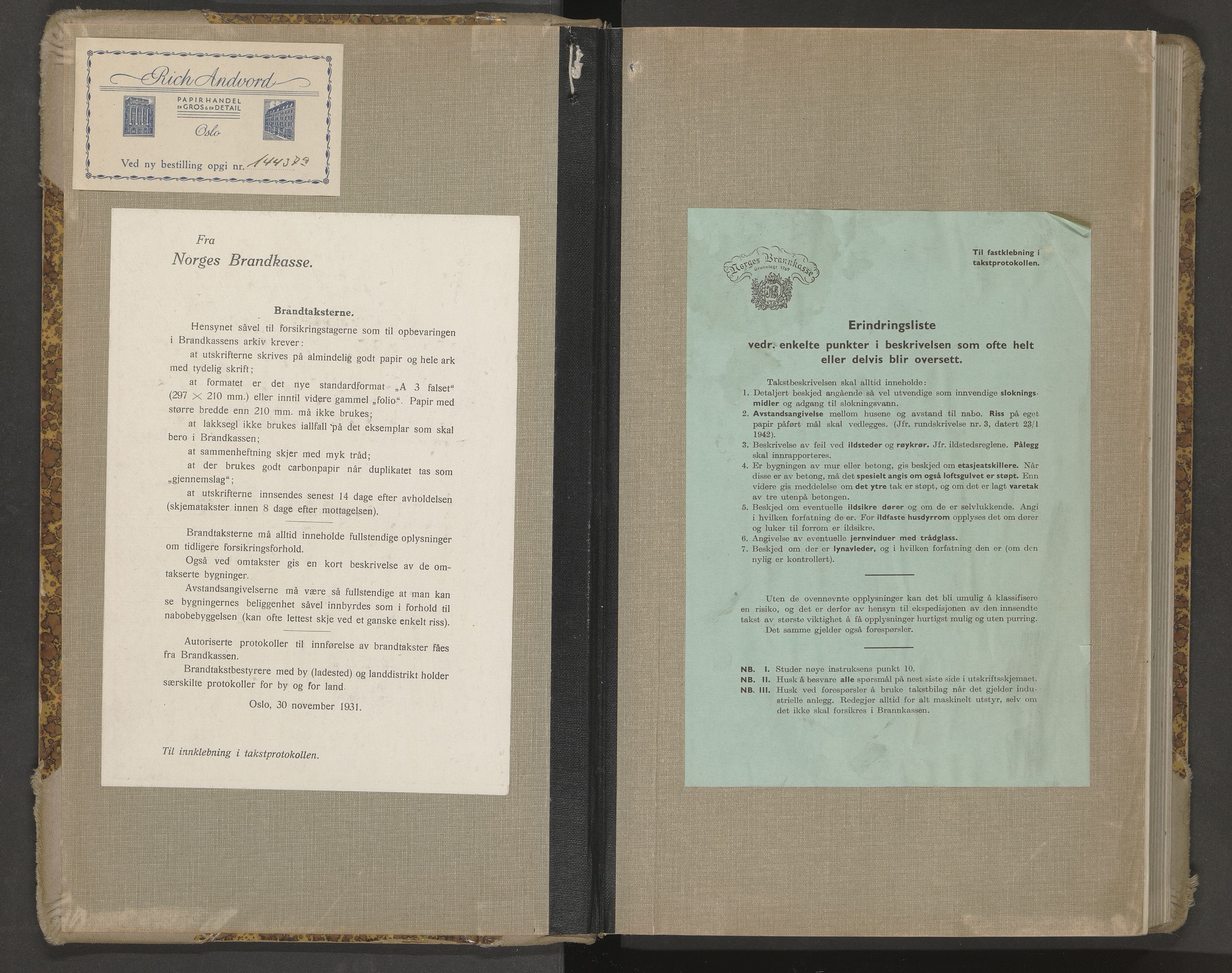 Norges Brannkasse Arendal, SAK/2241-0002/F/Fa/L0035: Branntakstprotokoll nr. 33 med matrikkelnummerregister, 1944-1949