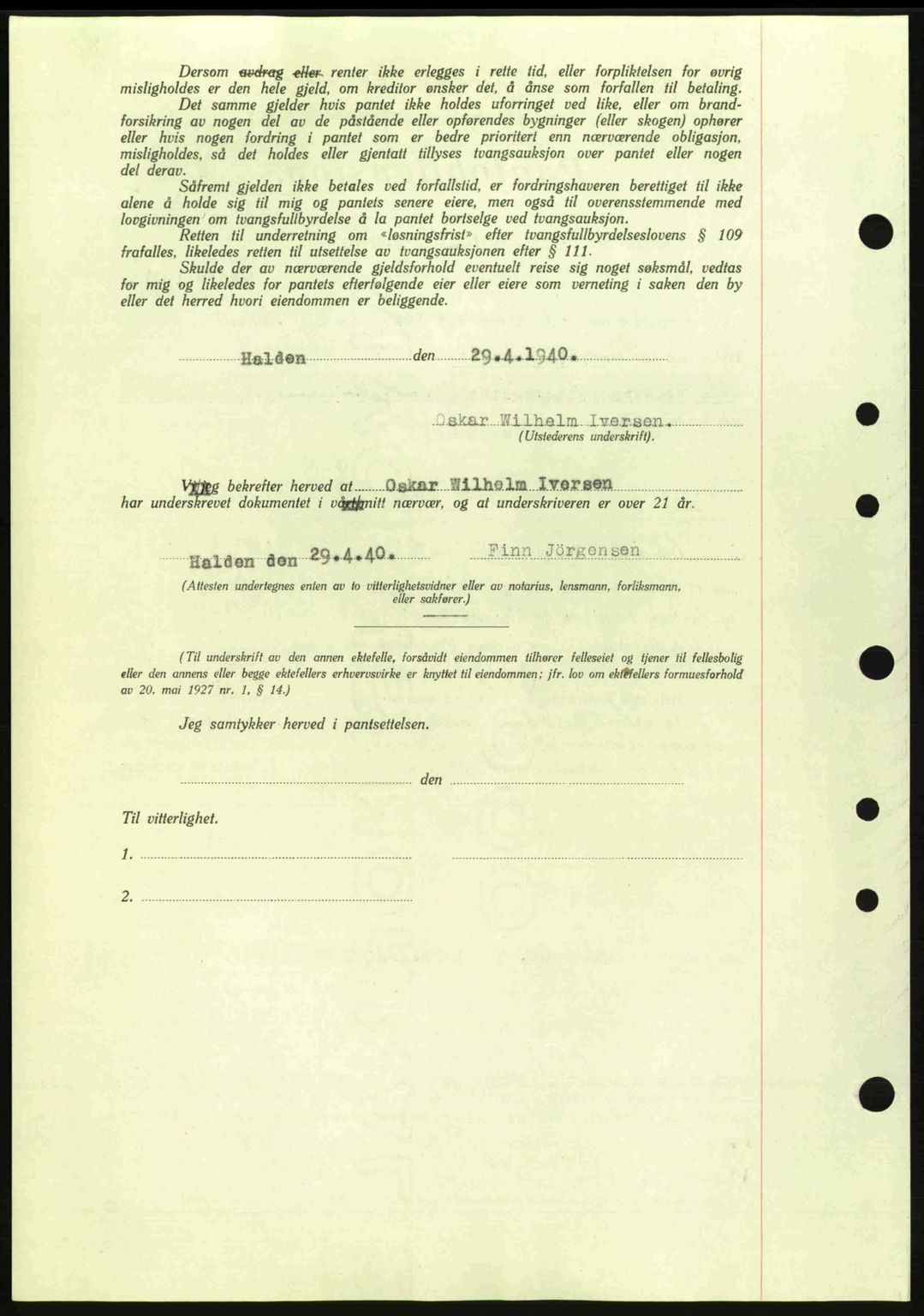 Idd og Marker sorenskriveri, AV/SAO-A-10283/G/Gb/Gbc/L0002: Pantebok nr. B4-9a, 1939-1945, Dagboknr: 428/1940