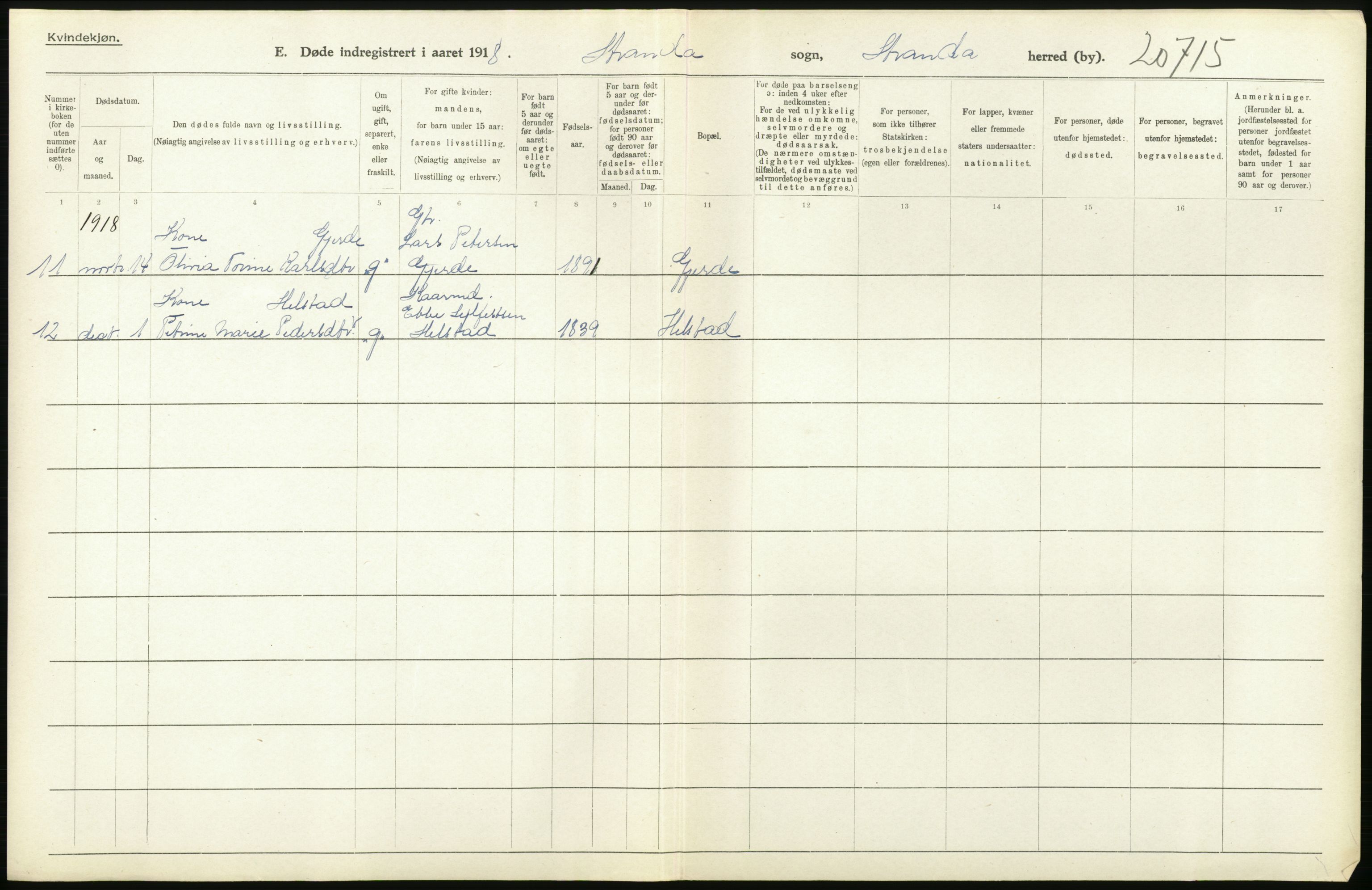 Statistisk sentralbyrå, Sosiodemografiske emner, Befolkning, RA/S-2228/D/Df/Dfb/Dfbh/L0045: Møre fylke: Døde. Bygder og byer., 1918, s. 66