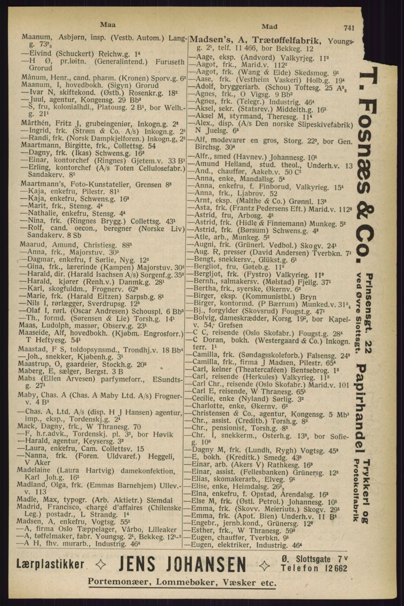 Kristiania/Oslo adressebok, PUBL/-, 1927, s. 741