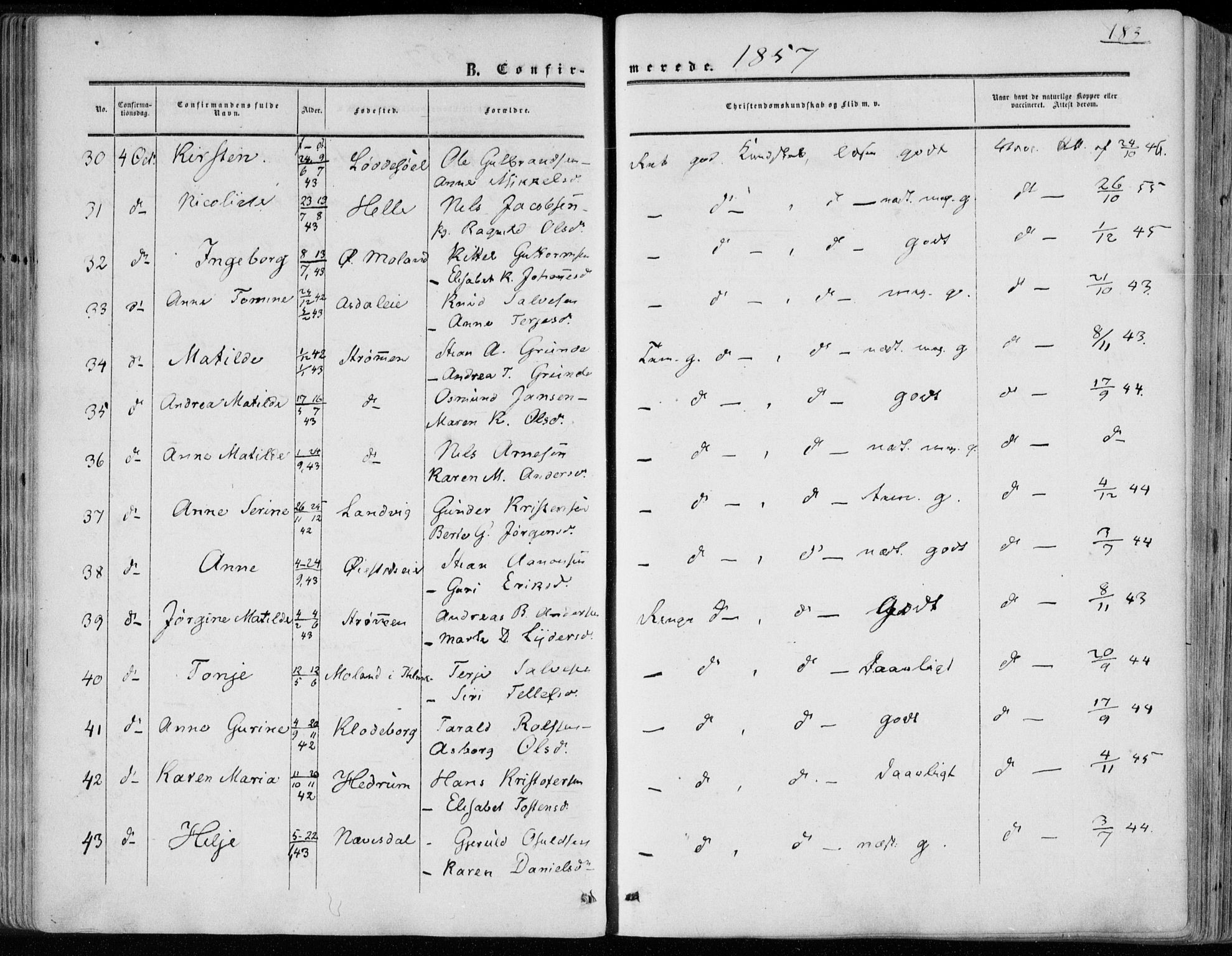 Øyestad sokneprestkontor, AV/SAK-1111-0049/F/Fa/L0015: Ministerialbok nr. A 15, 1857-1873, s. 183