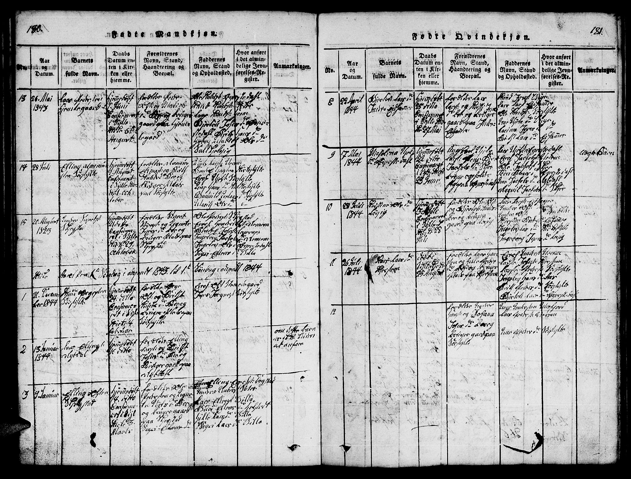 Ministerialprotokoller, klokkerbøker og fødselsregistre - Møre og Romsdal, SAT/A-1454/541/L0546: Klokkerbok nr. 541C01, 1818-1856, s. 180-181