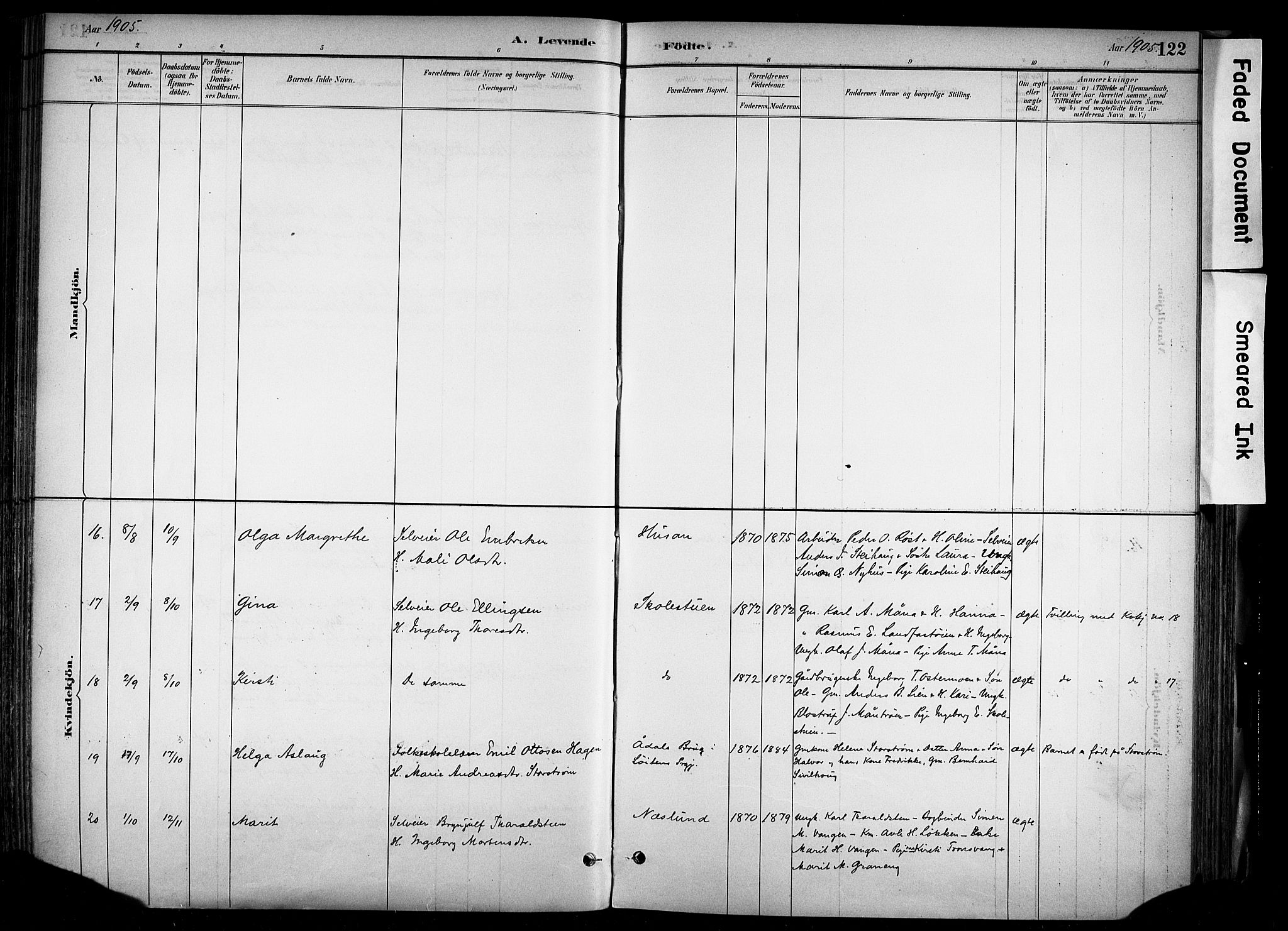 Alvdal prestekontor, AV/SAH-PREST-060/H/Ha/Haa/L0002: Ministerialbok nr. 2, 1883-1906, s. 122