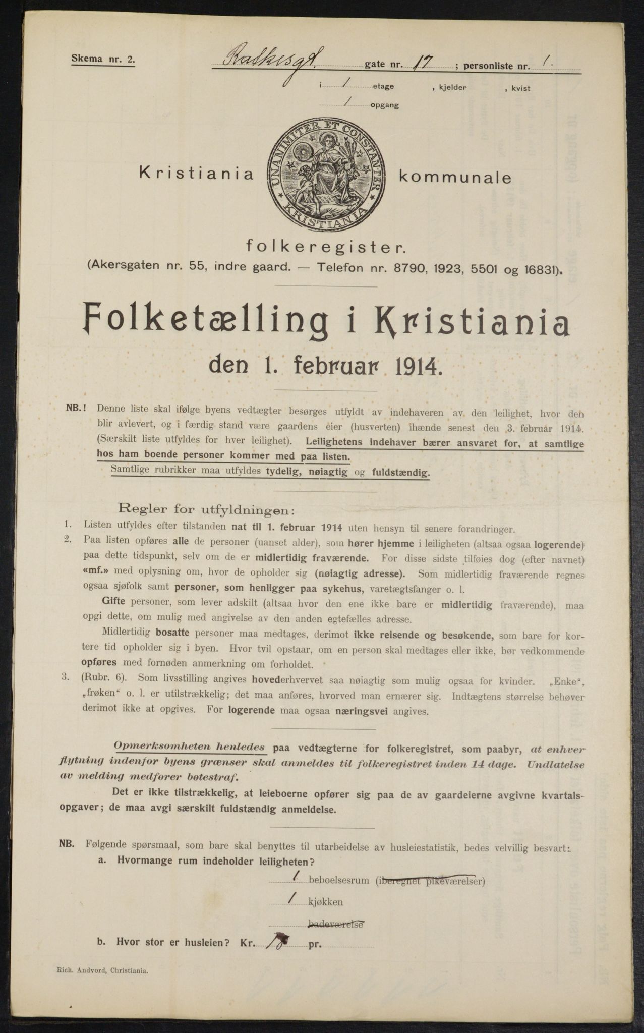 OBA, Kommunal folketelling 1.2.1914 for Kristiania, 1914, s. 82569